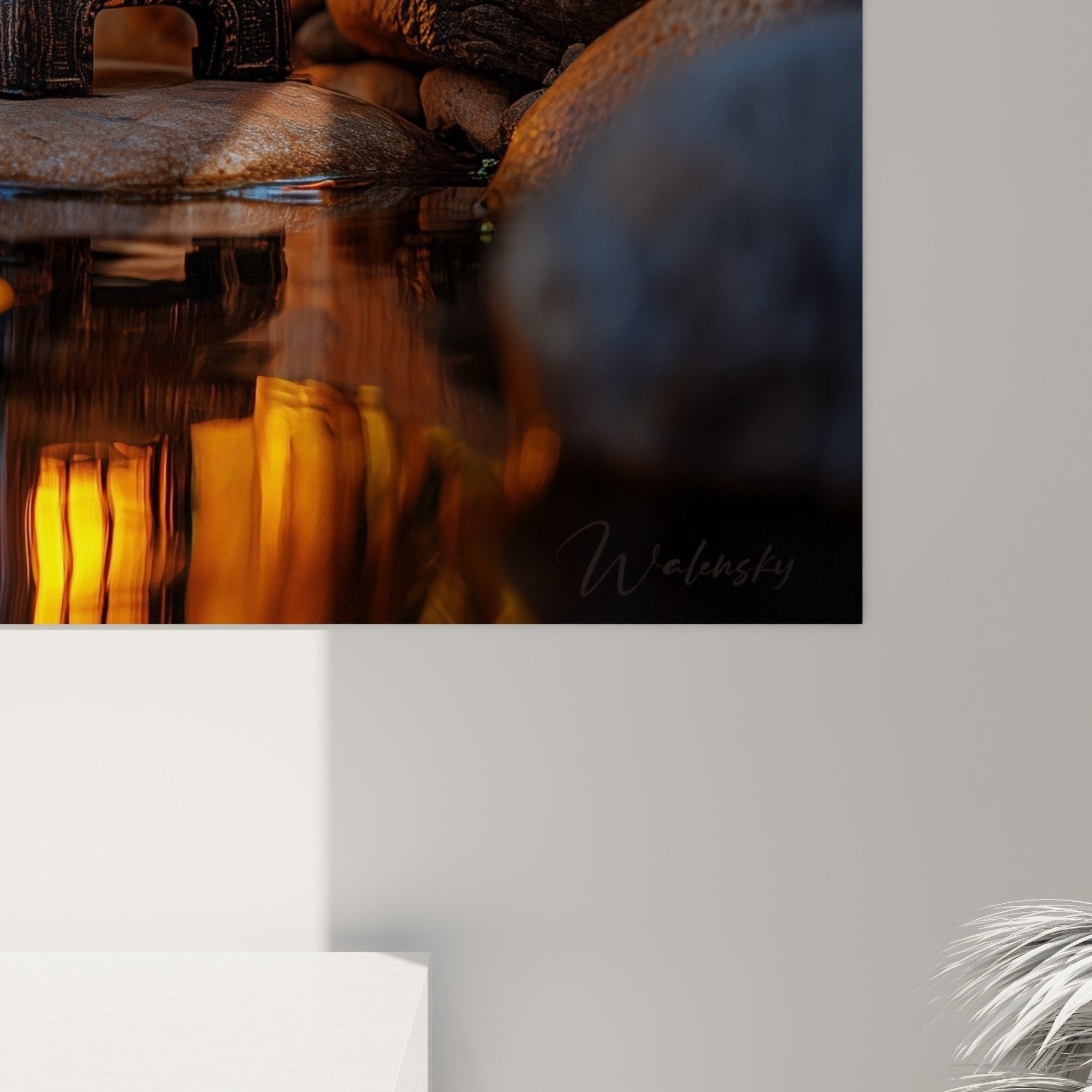 Vue ensemble tableau lanterne zen dans salon moderne decoration asiatique harmonieuse