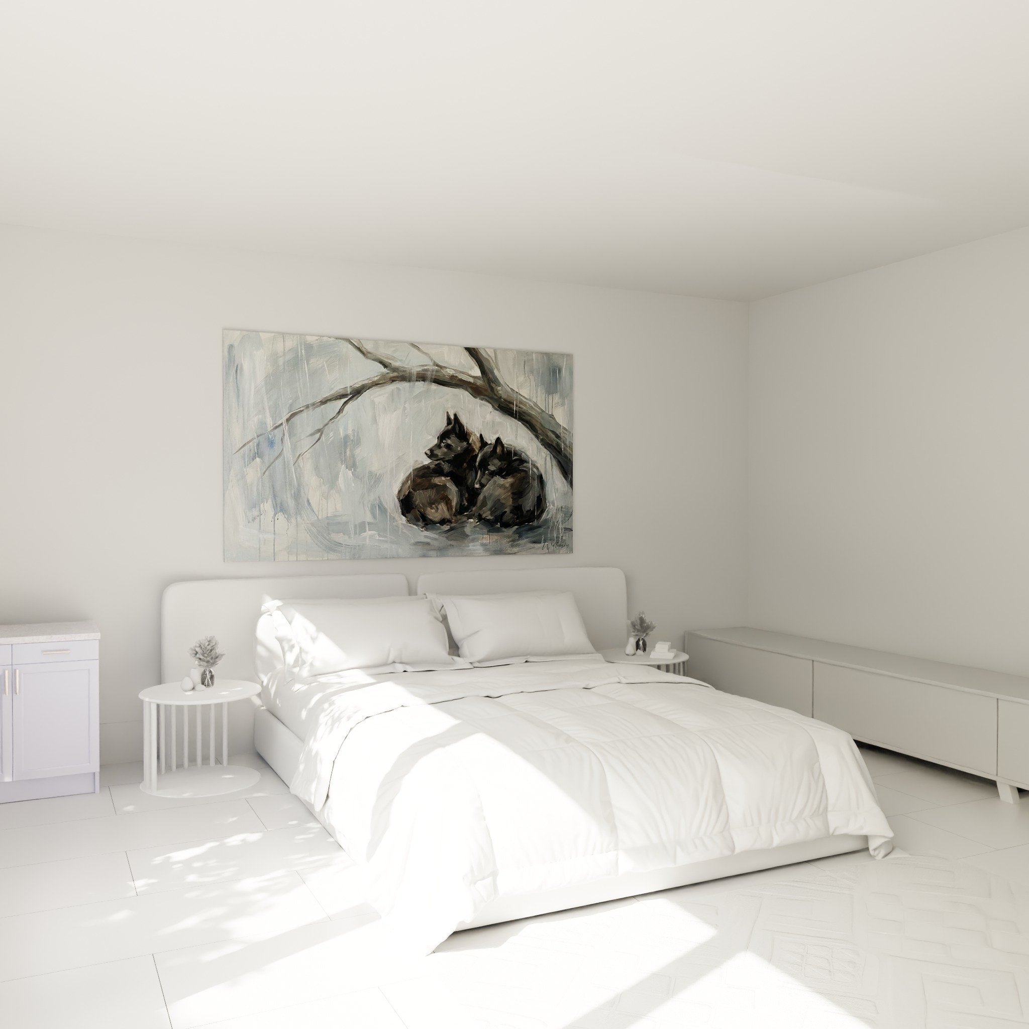 Tableau schipperkes refuge pluie decoration chambre ambiance cocooning gris