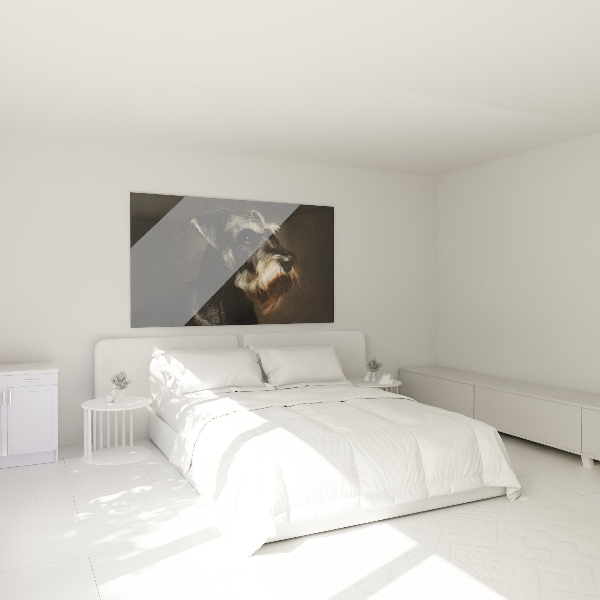 Tableau Schnauzer portrait gris ambiance chambre décoration murale chaleureuse art animalier