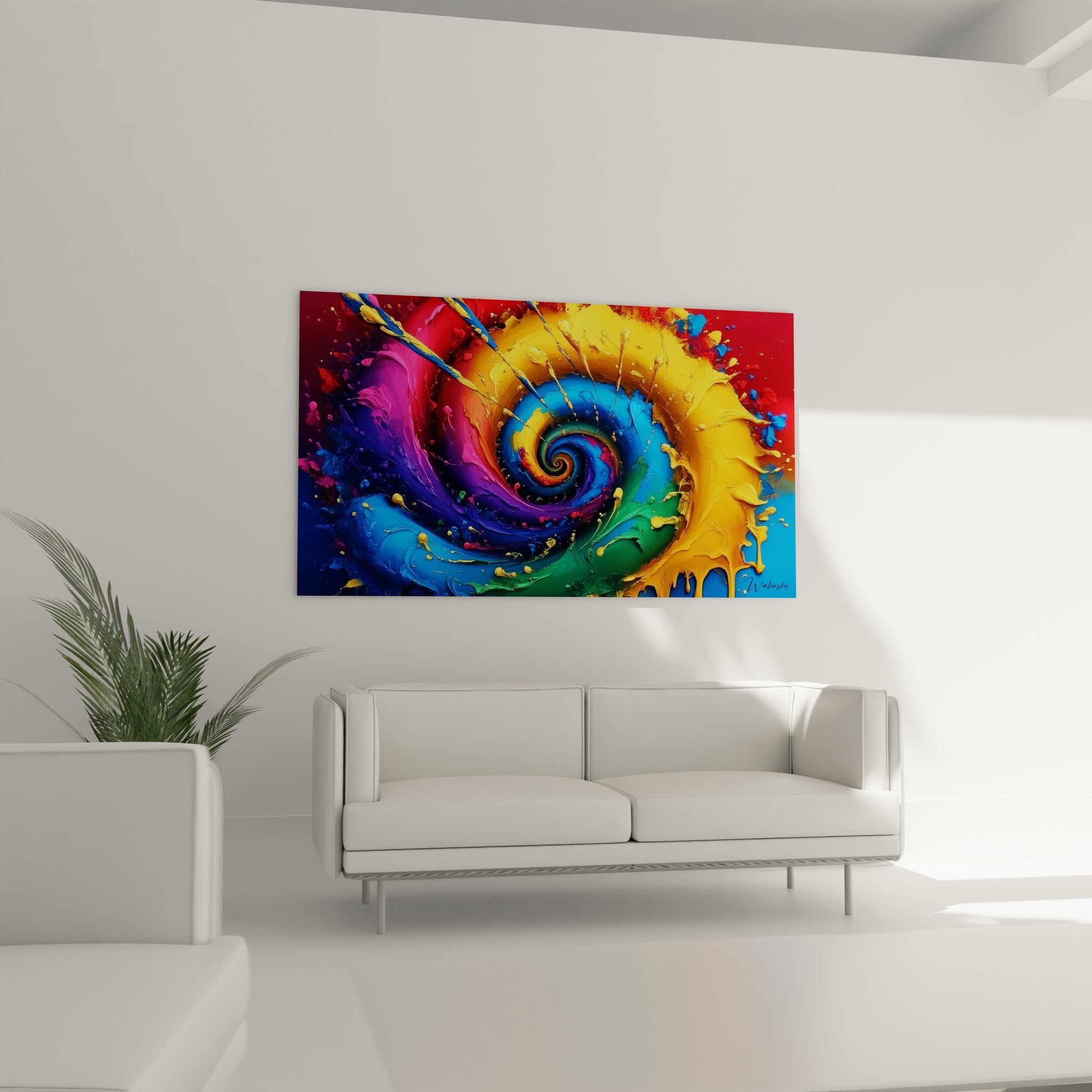 Gros plan détaillé spirale abstraite multicolore montrant texture peinture et couleurs vives