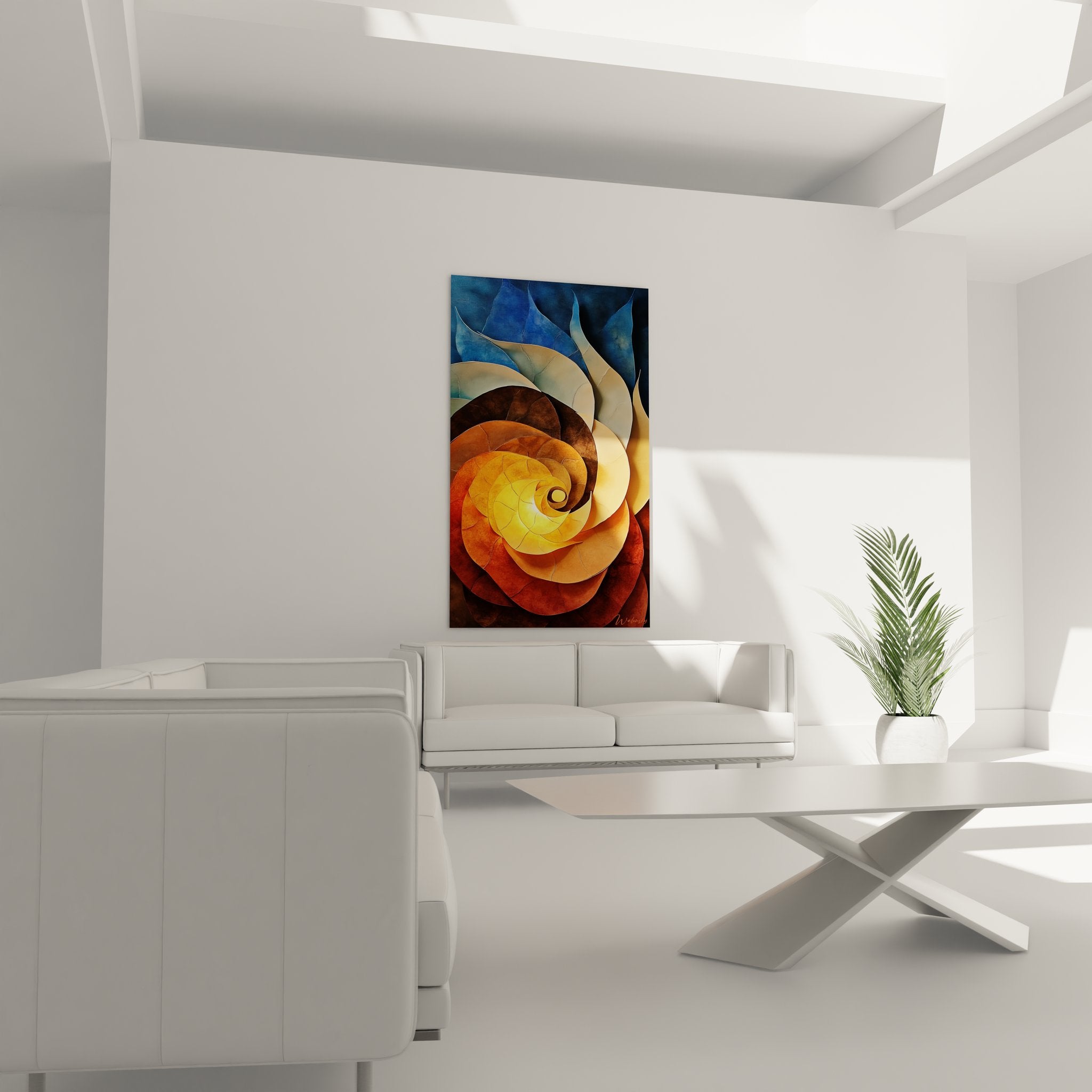 Gros plan spirale colorée flammes dorées, détails texture art abstrait moderne tableau mural