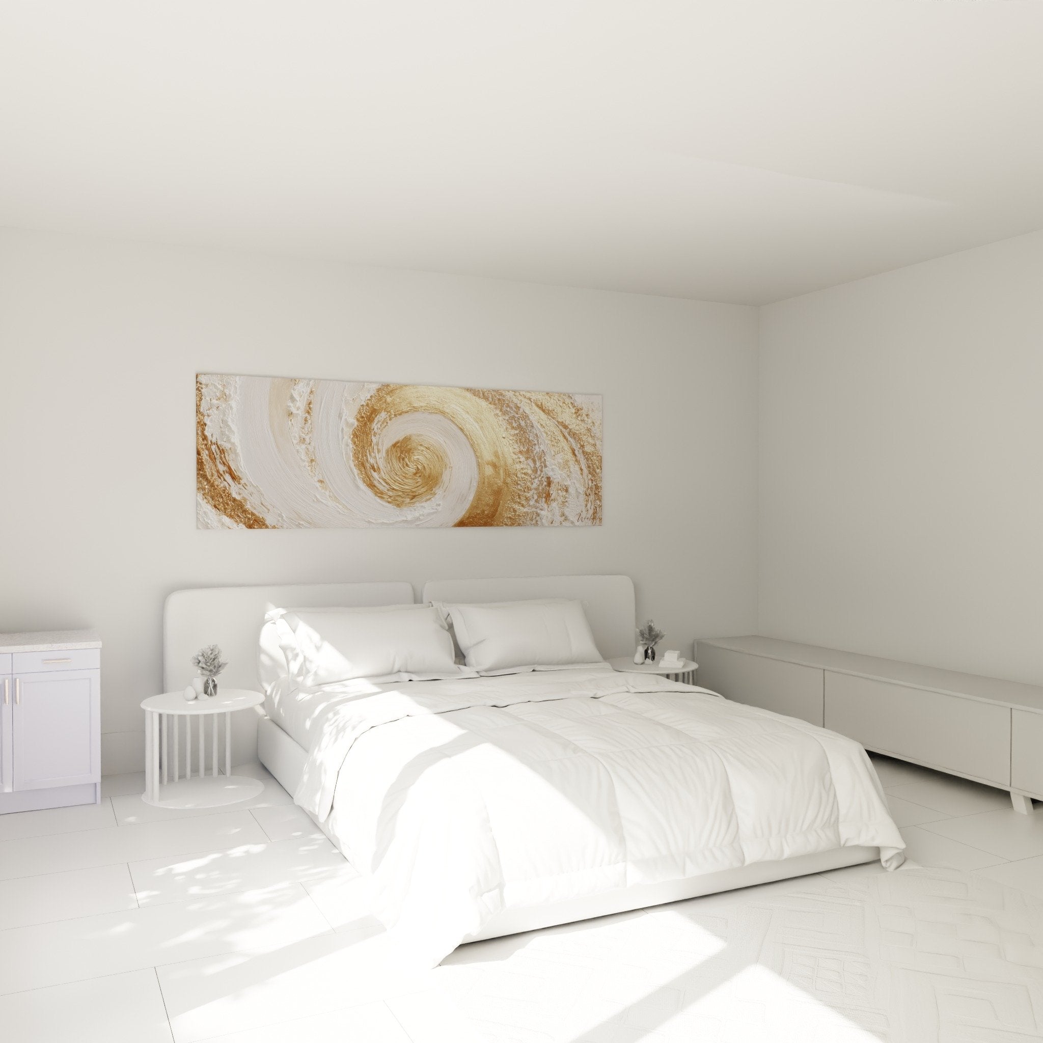 Tableau spirale doree chambre tete de lit feng shui centre terre ambiance zen cocooning