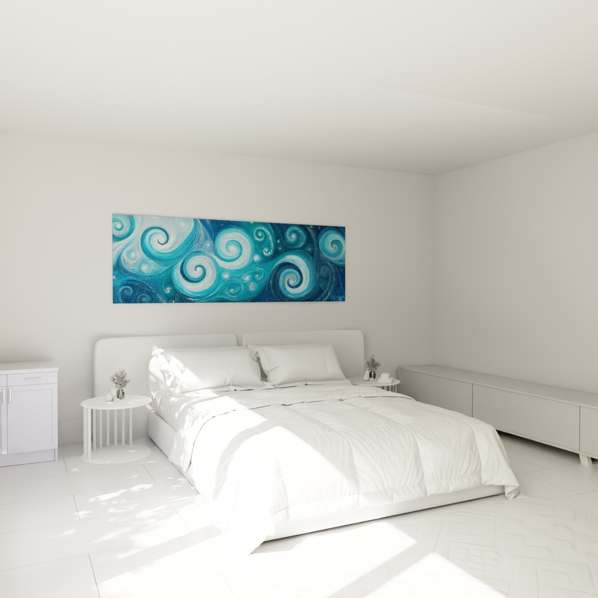 Blue decorative spirals peaceful bedroom feng shui north water zen atmosphere relaxing swirls