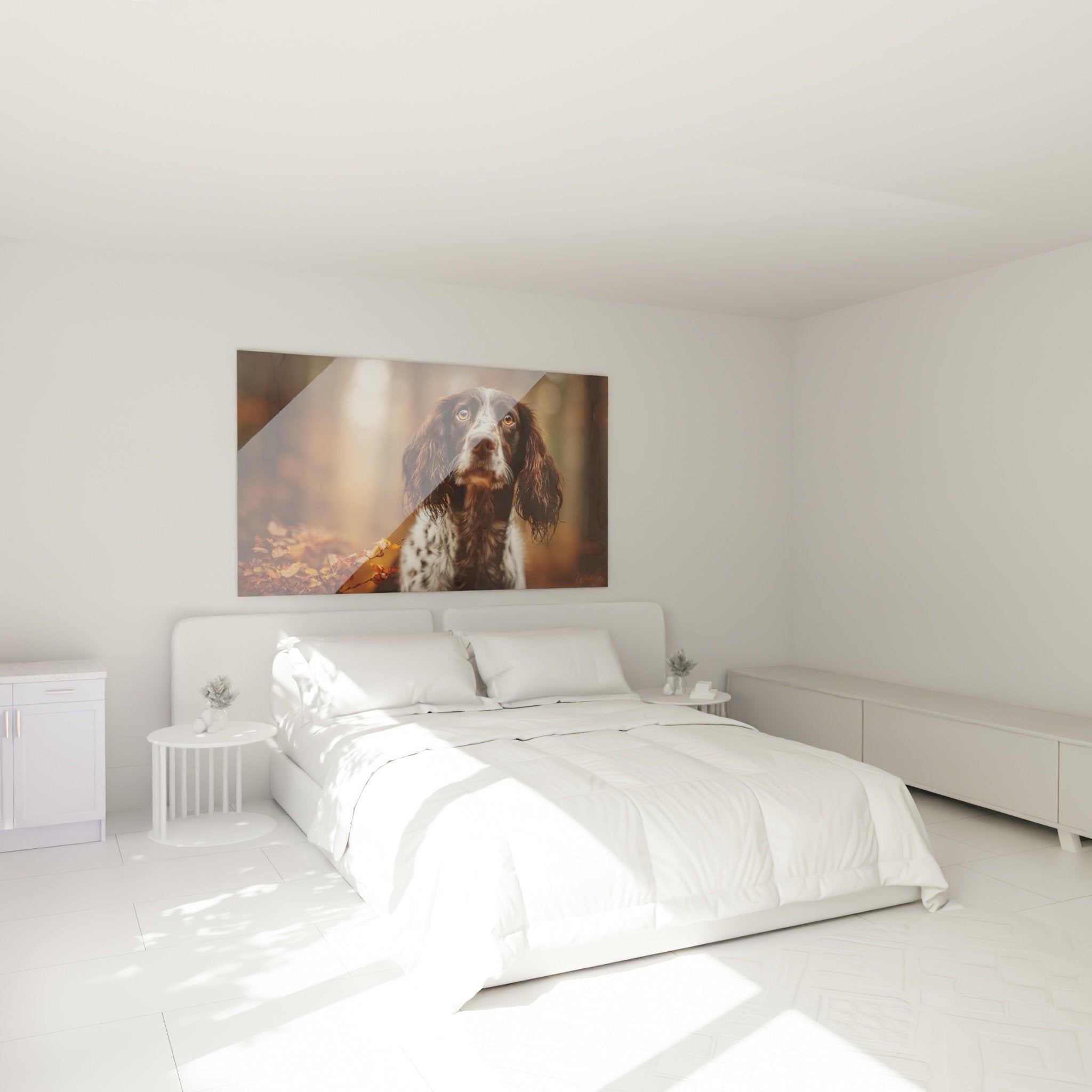Tableau Springer Anglais chambre décoration murale chien pelage chocolat blanc ambiance chaleureuse