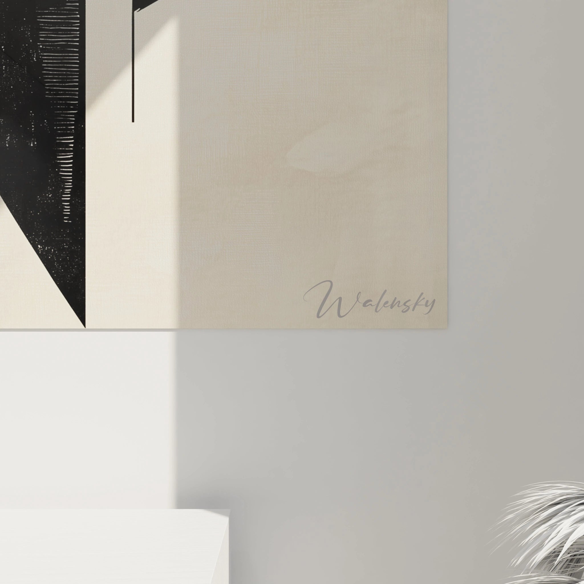 Détail d'un tableau africain mural Walensky avec design géométrique en noir et blanc