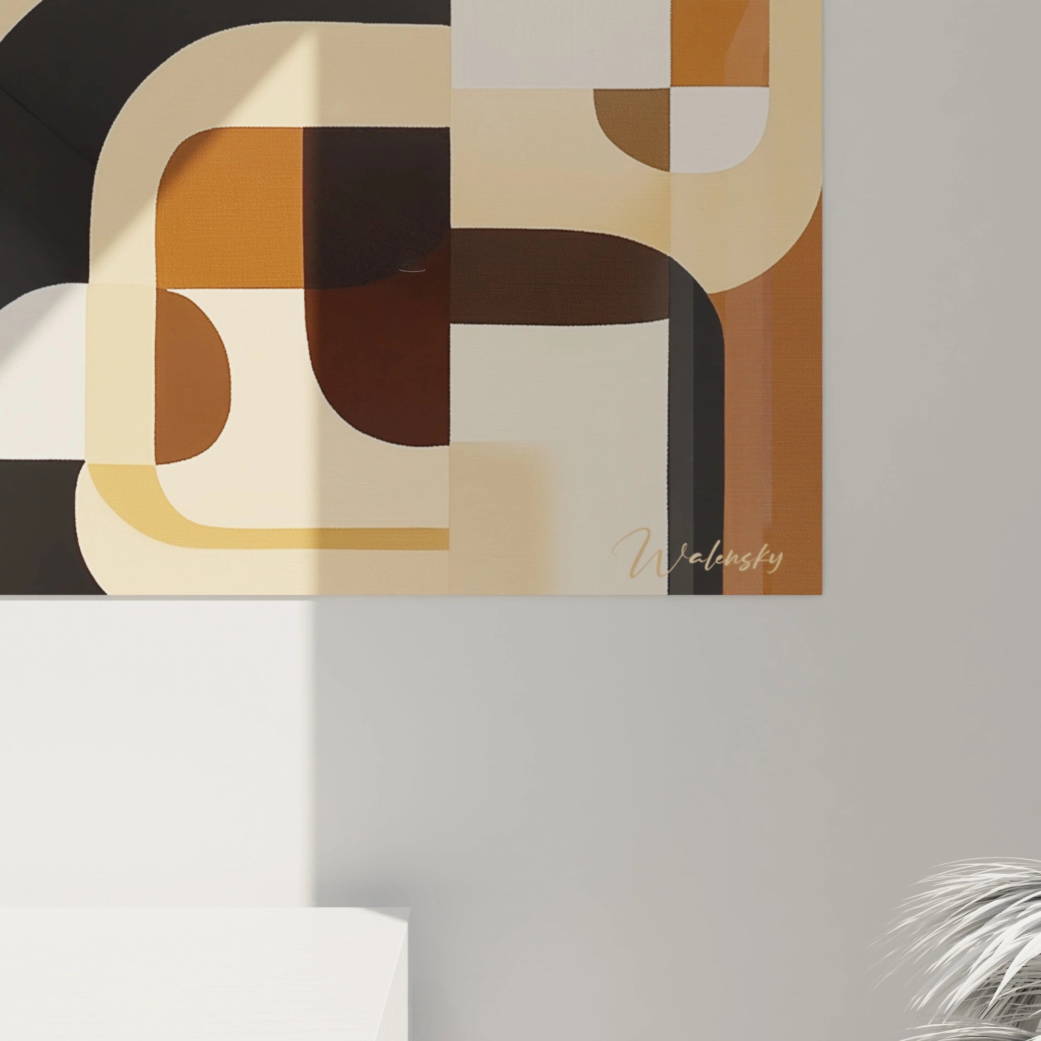 Tableau africain mural Walensky avec motifs géométriques en tons marron, beige et noir