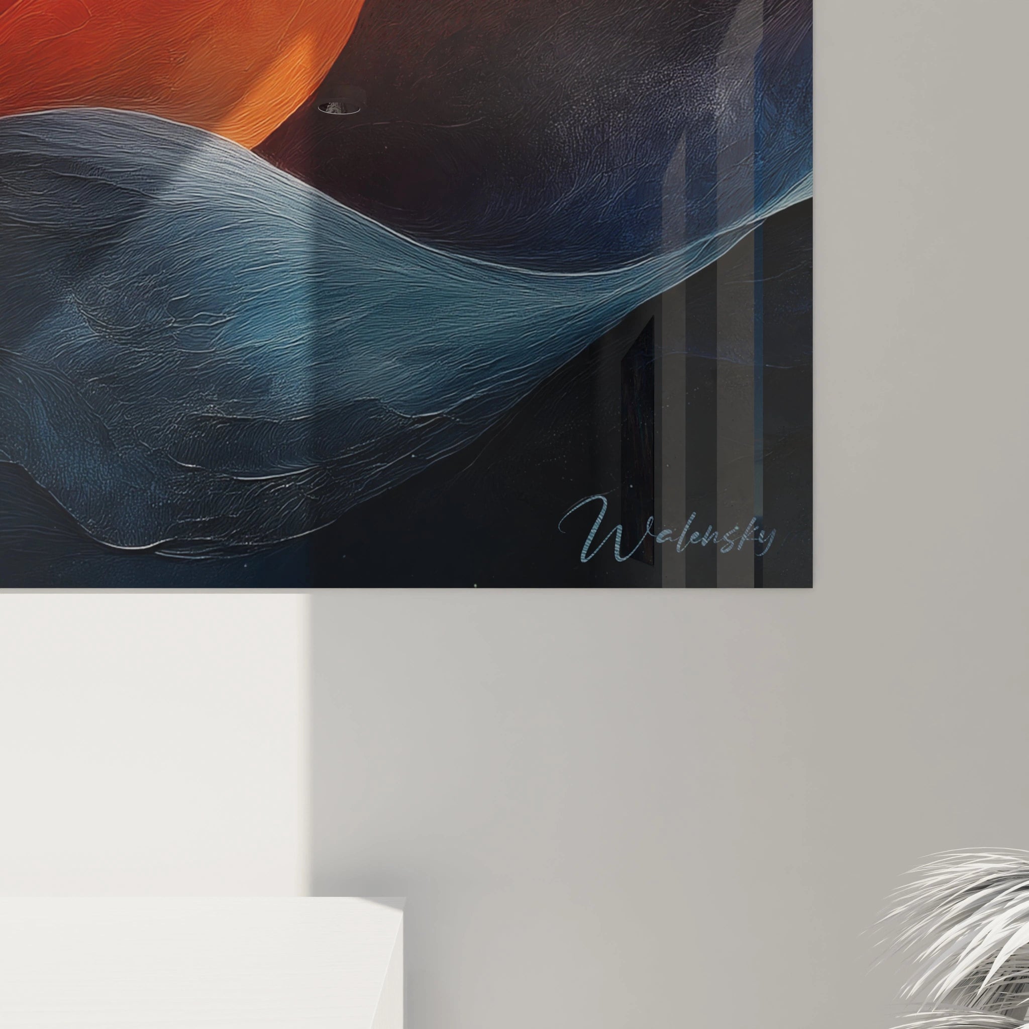 Tableau africain mural Walensky avec motifs abstraits bleus et orange pour décoration moderne