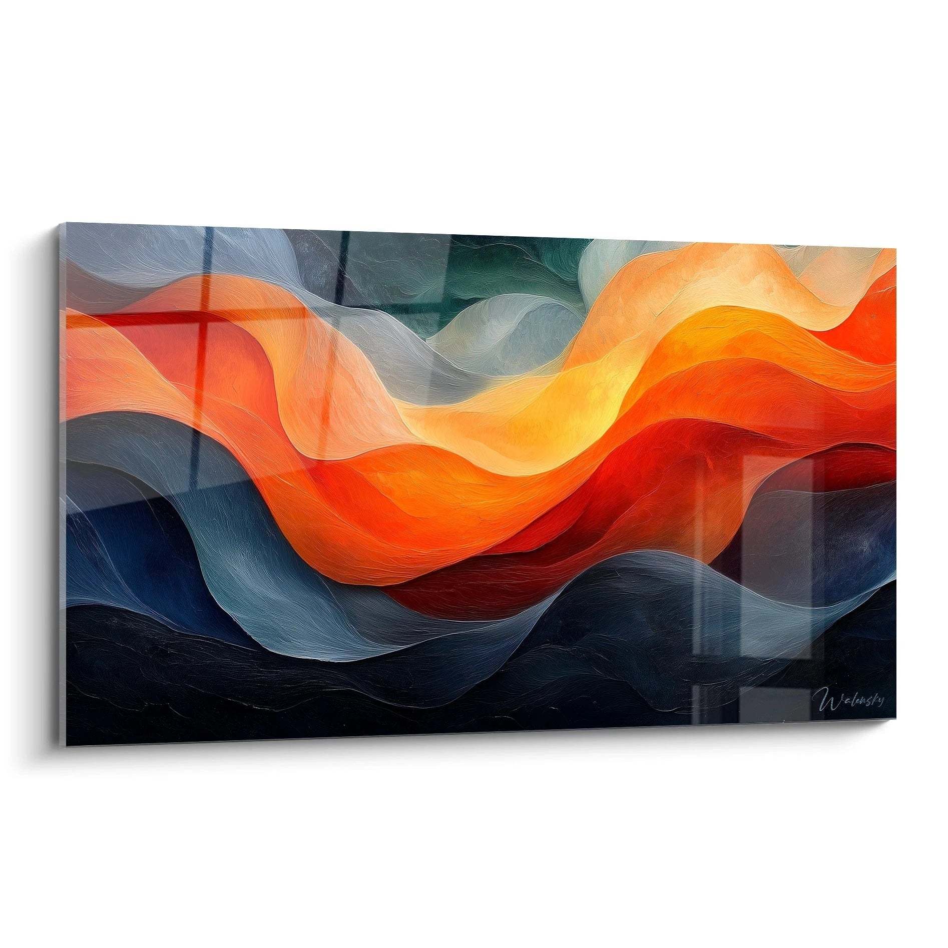 Tableau africain mural abstrait Walensky avec vagues colorées orange, rouge, bleu et gris