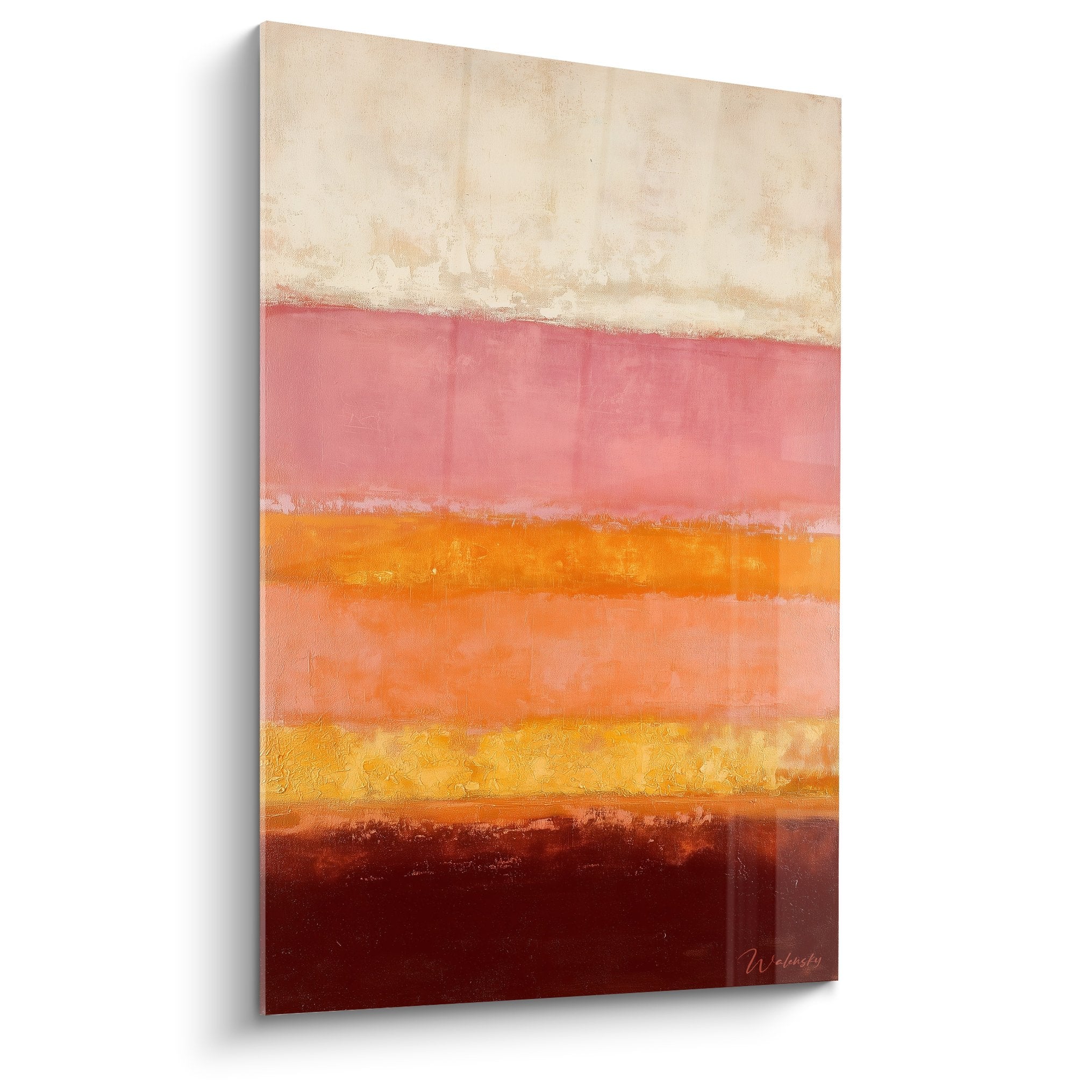 Abstraktes Gemälde horizontale Streifen Farbverlauf Beige Rosa Orange Bordeaux Feng Shui Südwesten Erde