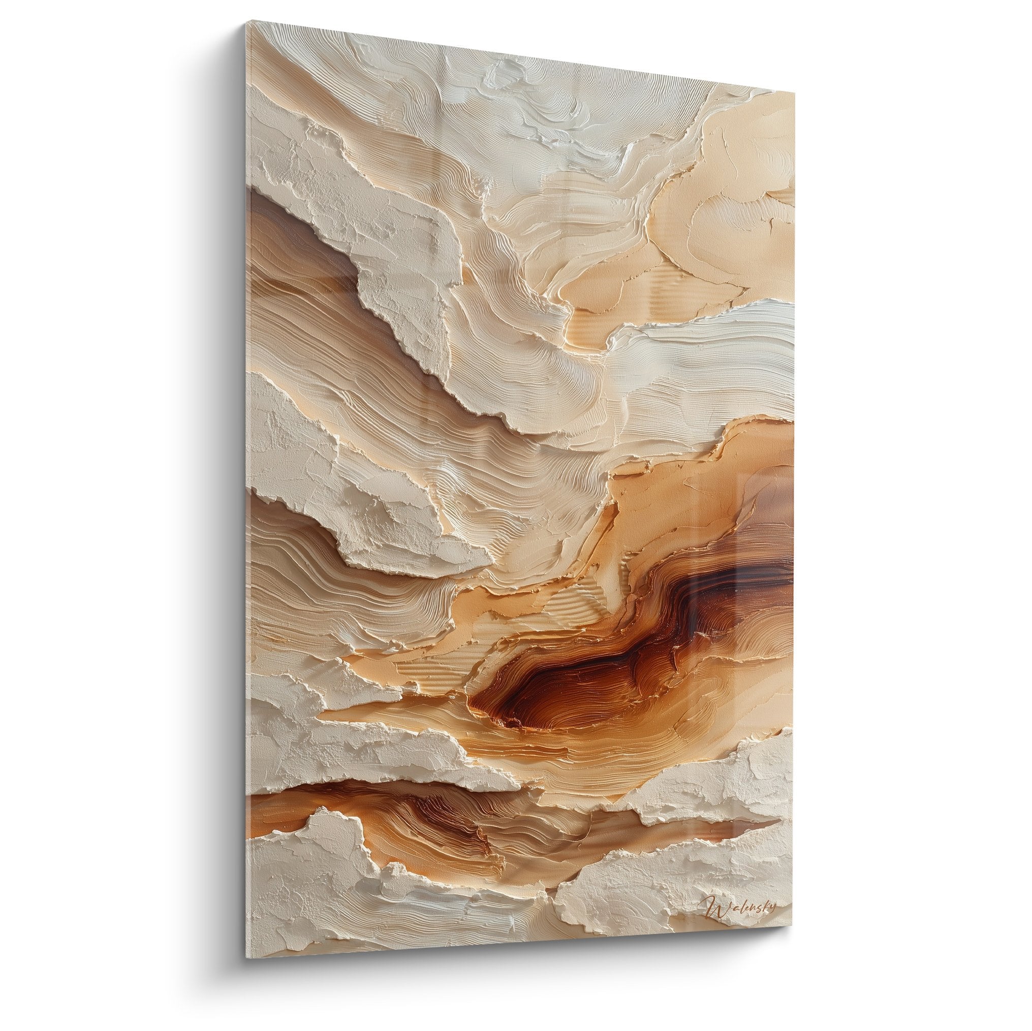 abstract beige terracotta painting fluid waves thick texture feng shui earth center wall decoration
