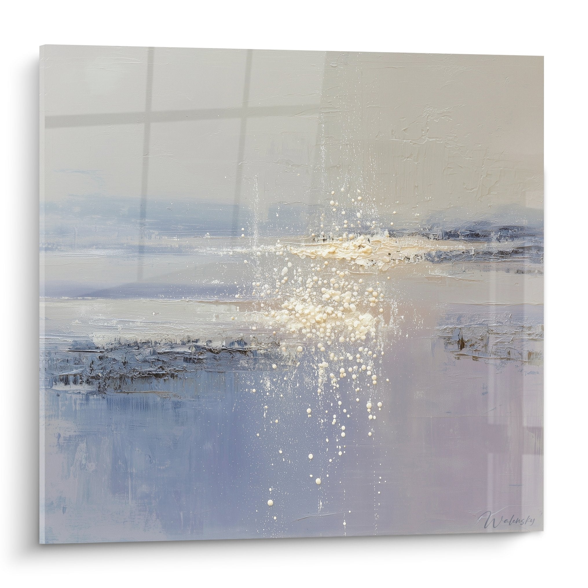 abstract blue white painting golden splashes contemporary marine composition feng shui west metal