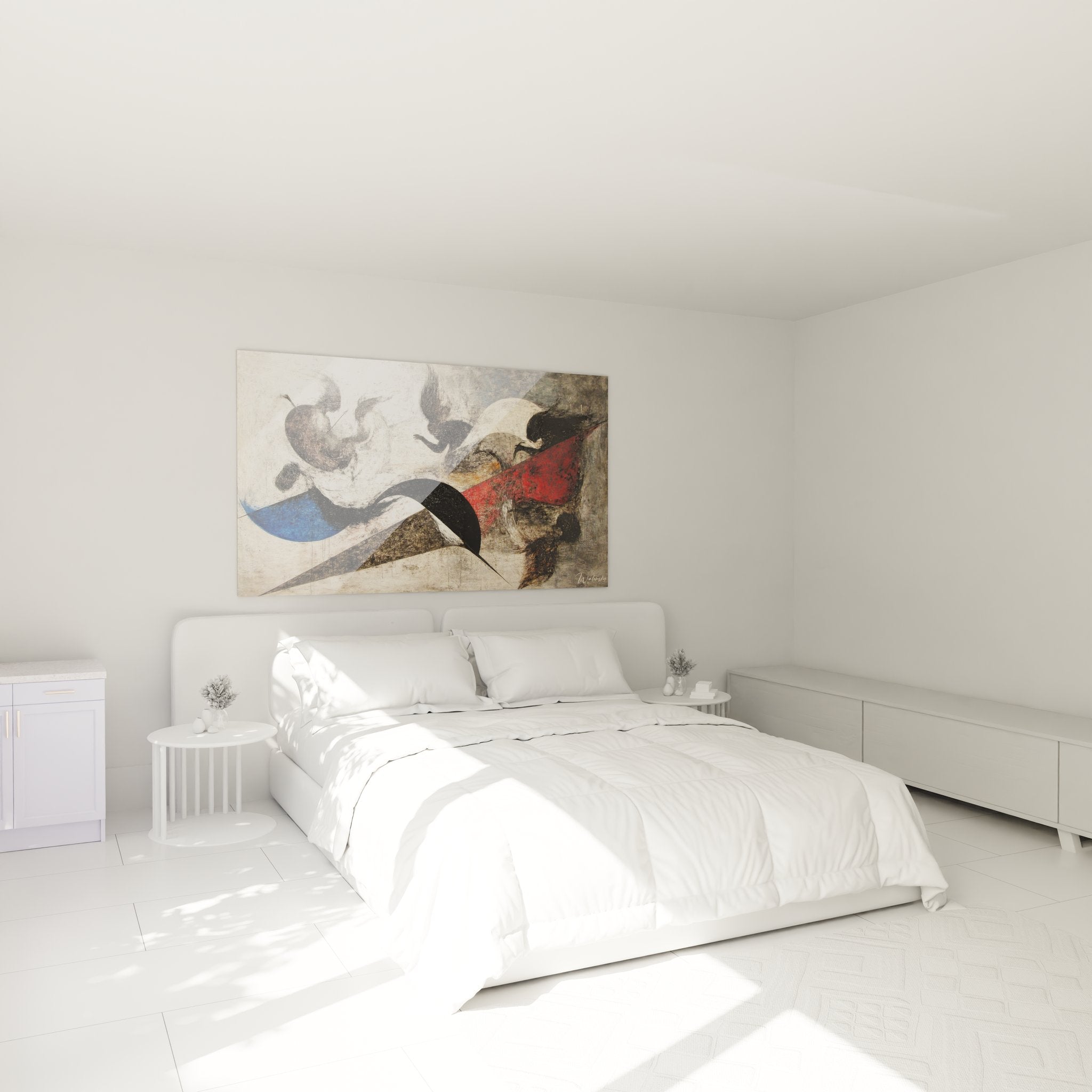 Tableau mural abstrait formes organiques colorées ambiance chambre décoration moderne art contemporain