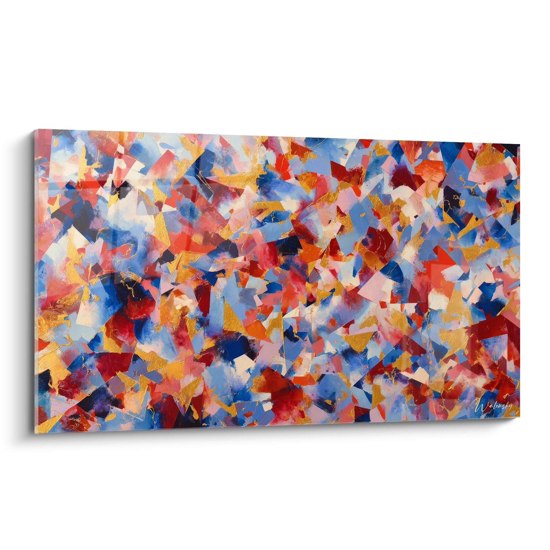 Tableau abstrait coloré composition géométrique rouge bleu jaune peinture moderne murale