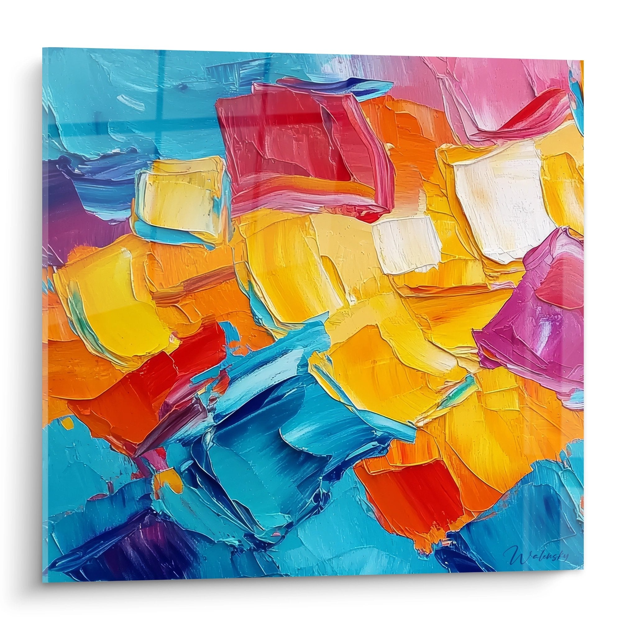 Tableau abstrait aux couleurs vives avec formes géométriques - peinture moderne pour décoration murale