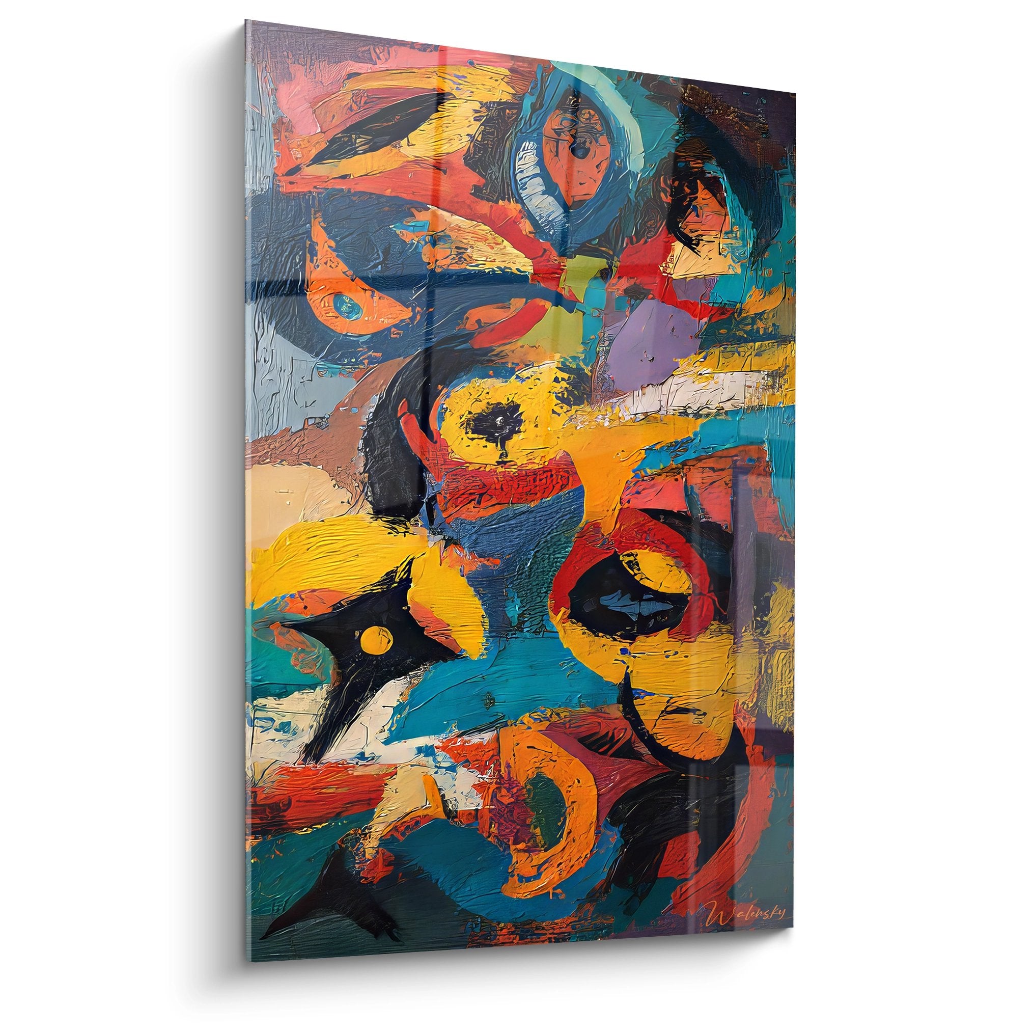 Tableau abstrait coloré aux tons vifs - composition moderne dynamique style peinture contemporaine