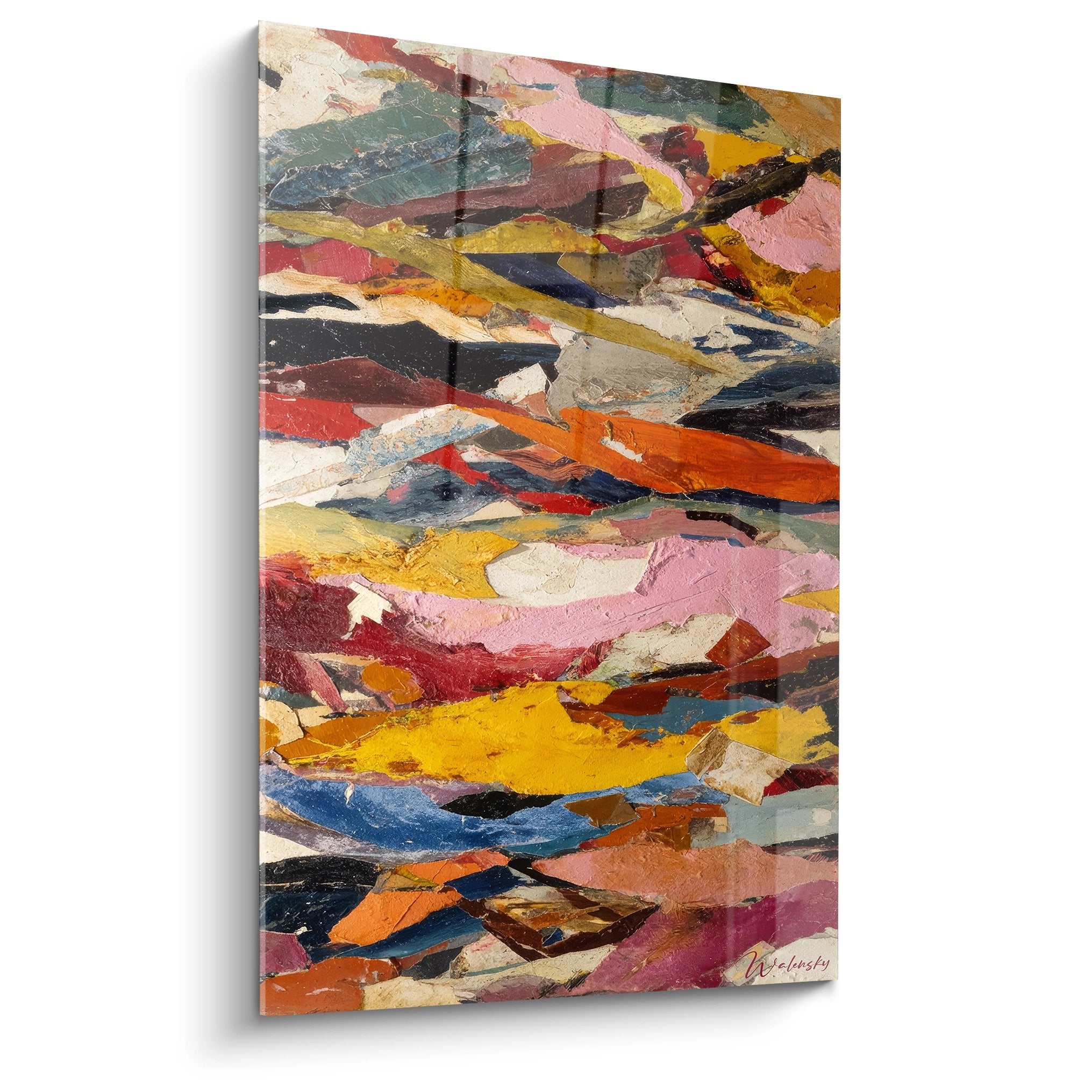 Tableau abstrait coloré aux formes géométriques fragmentées, peinture moderne décorative