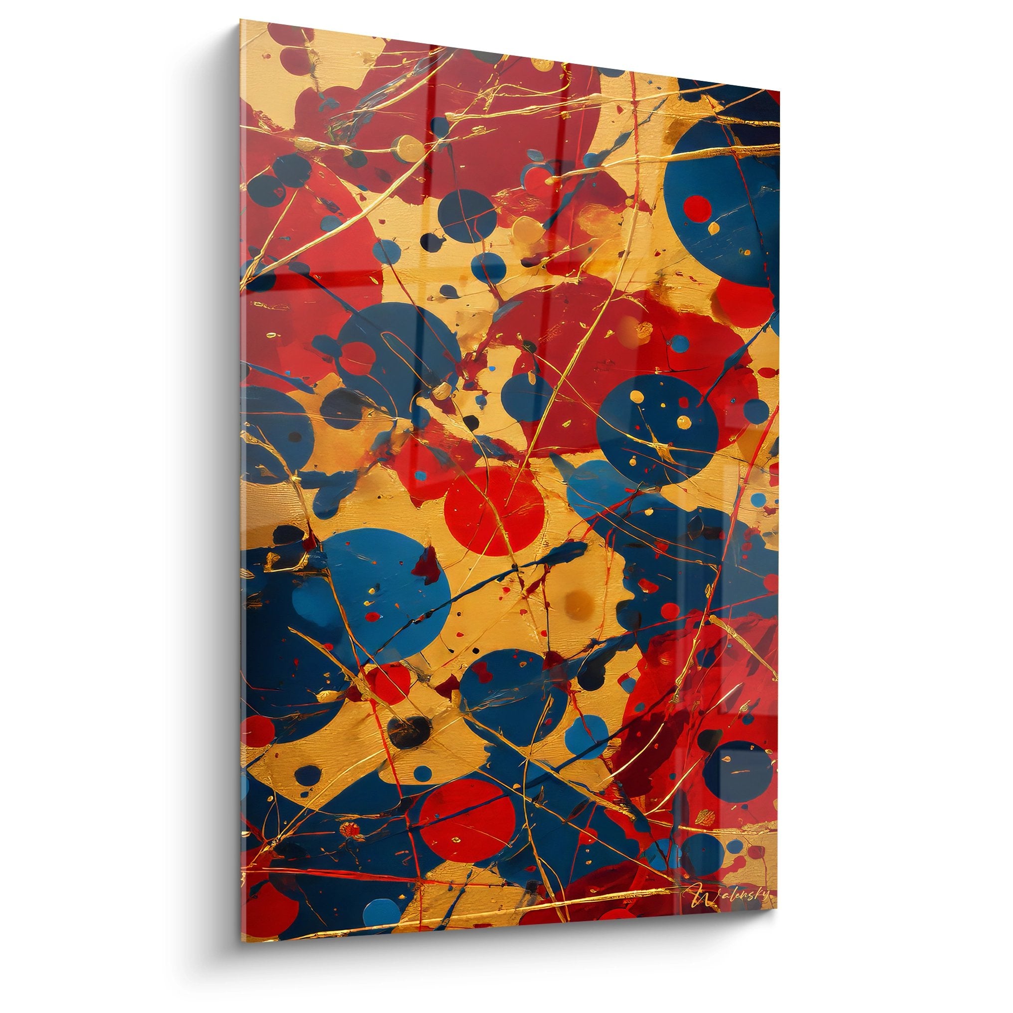 Tableau abstrait éclaboussures colorées rouge bleu jaune style peinture moderne déco murale