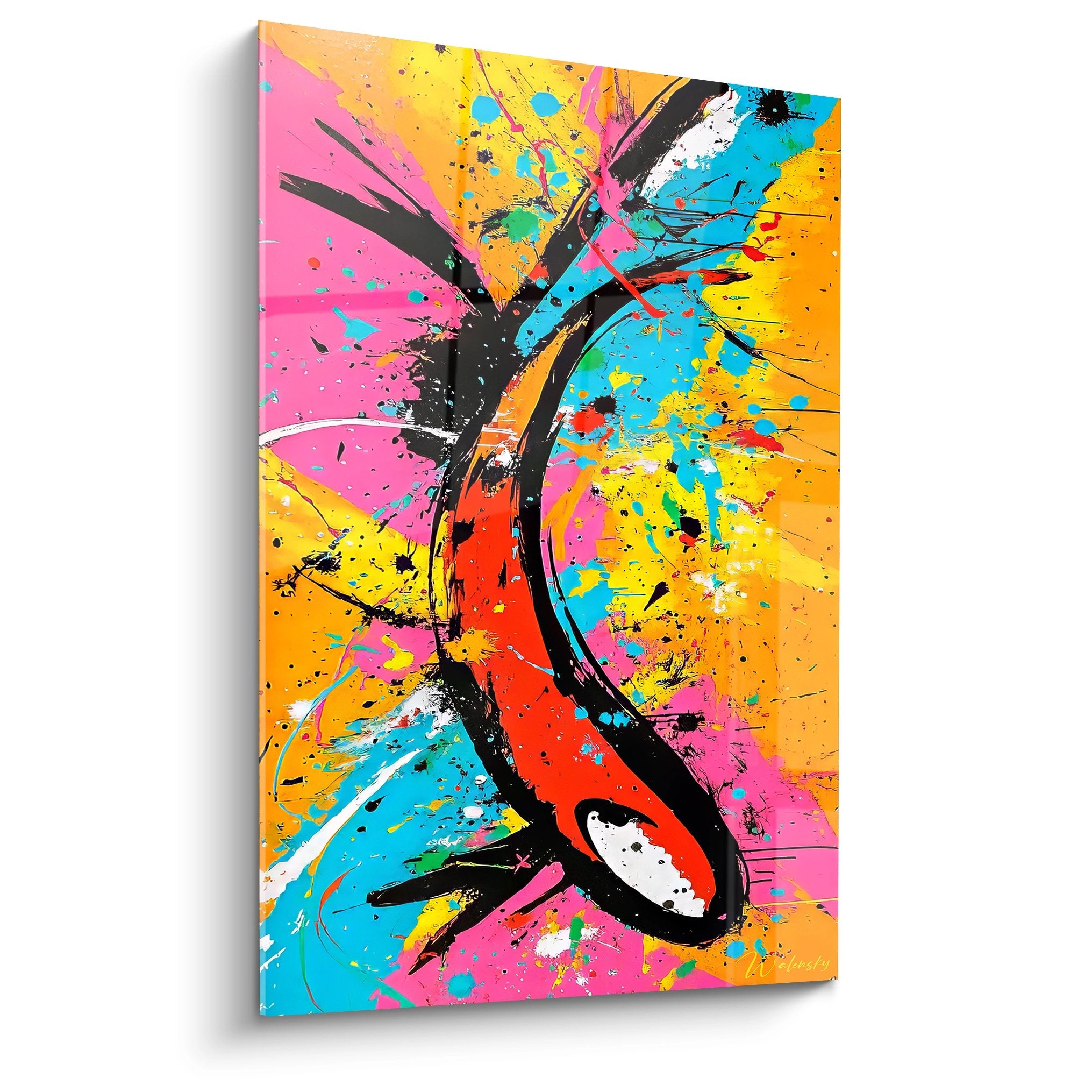 Tableau mural abstrait explosion couleurs vives rose orange bleu art moderne décoratif