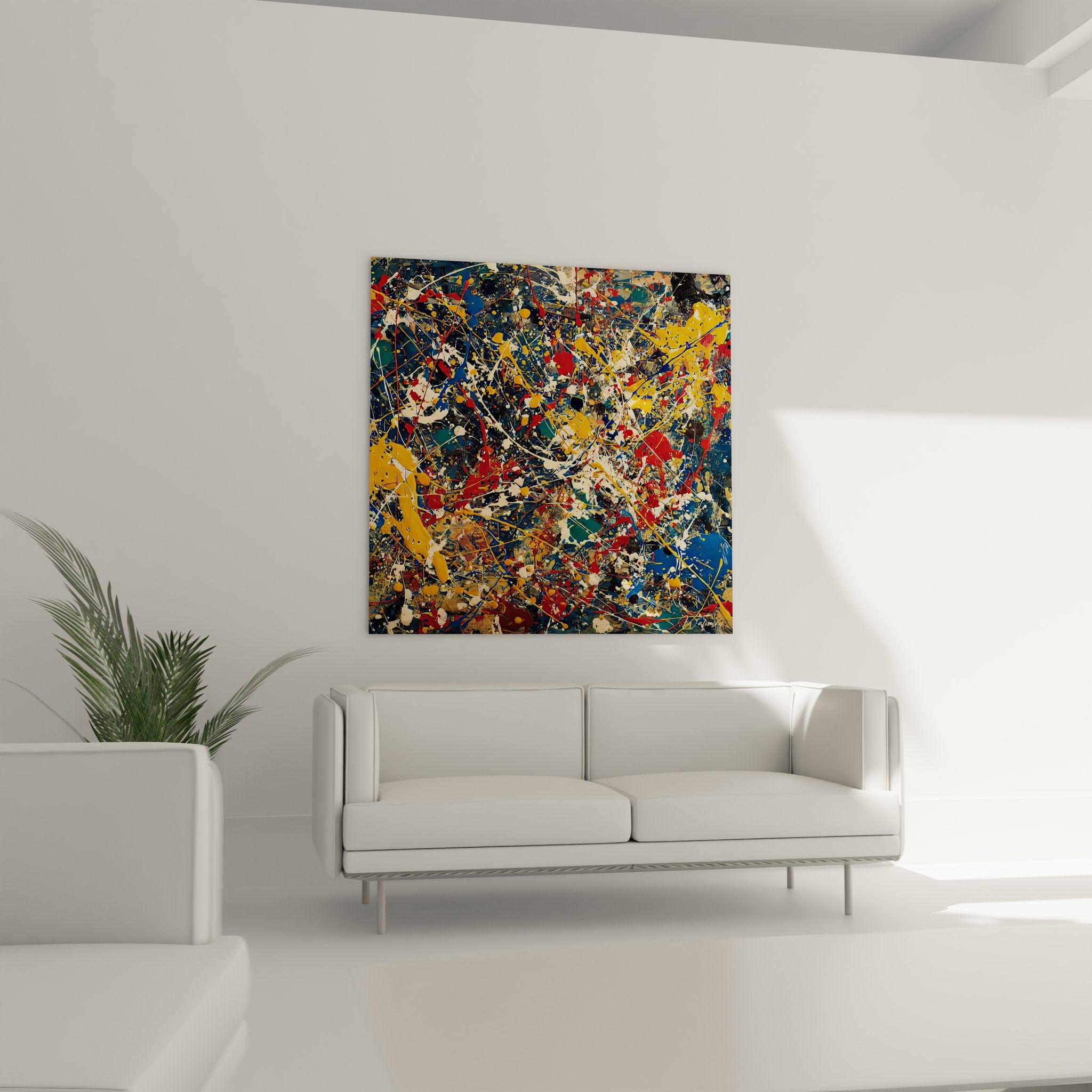 Gros plan détail tableau abstrait éclaboussures peinture multicolore texture gestuelle moderne