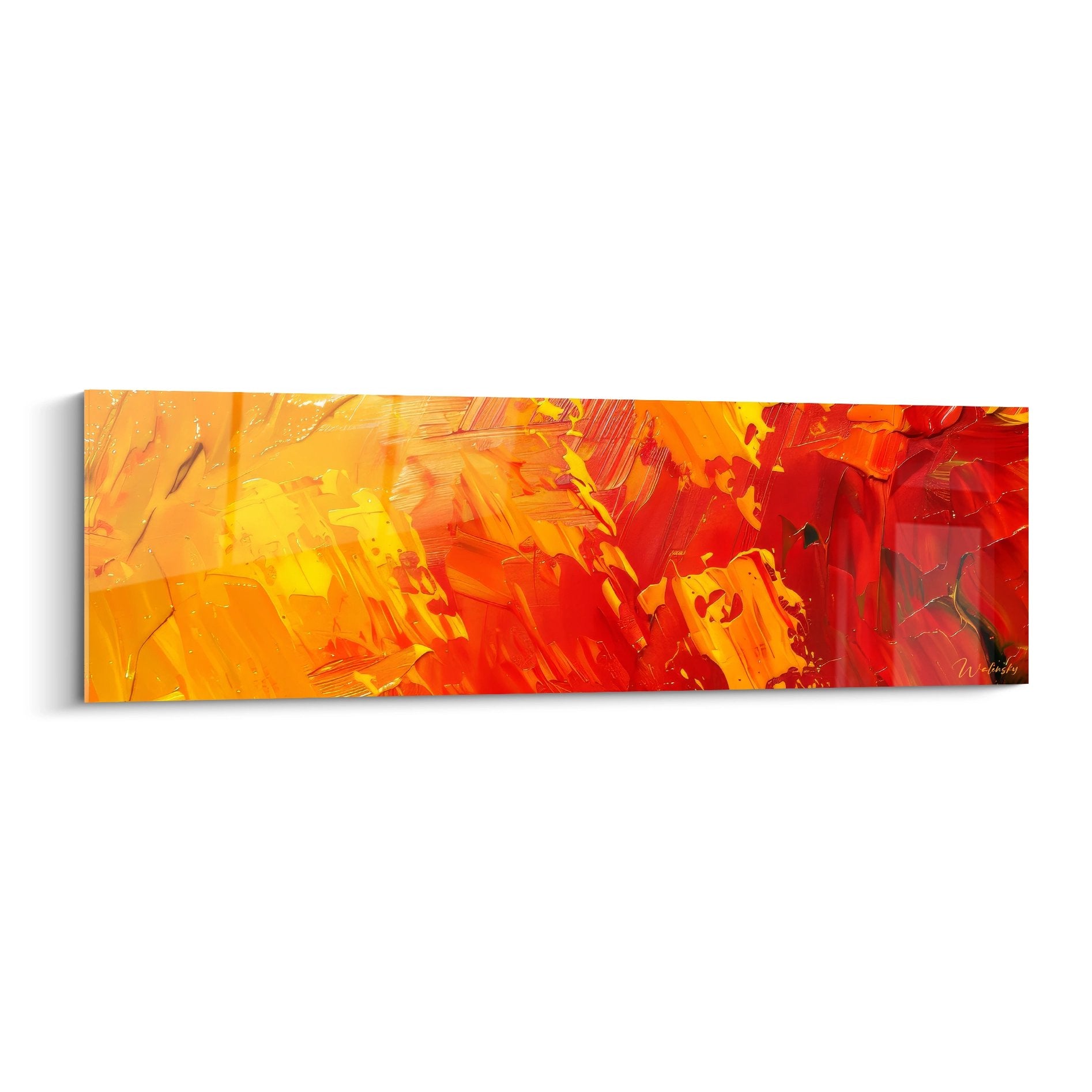Tableau abstrait flammes colorées rouge orange jaune peinture moderne murale