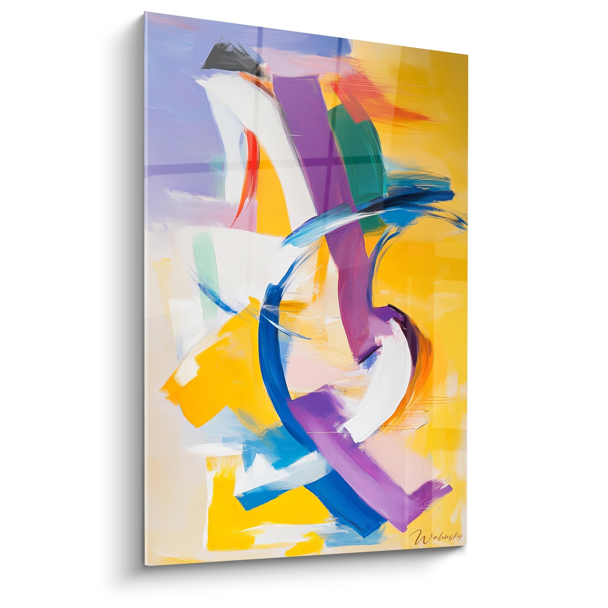 Tableau abstrait moderne aux formes colorées dynamiques style peinture contemporaine art mural décoratif