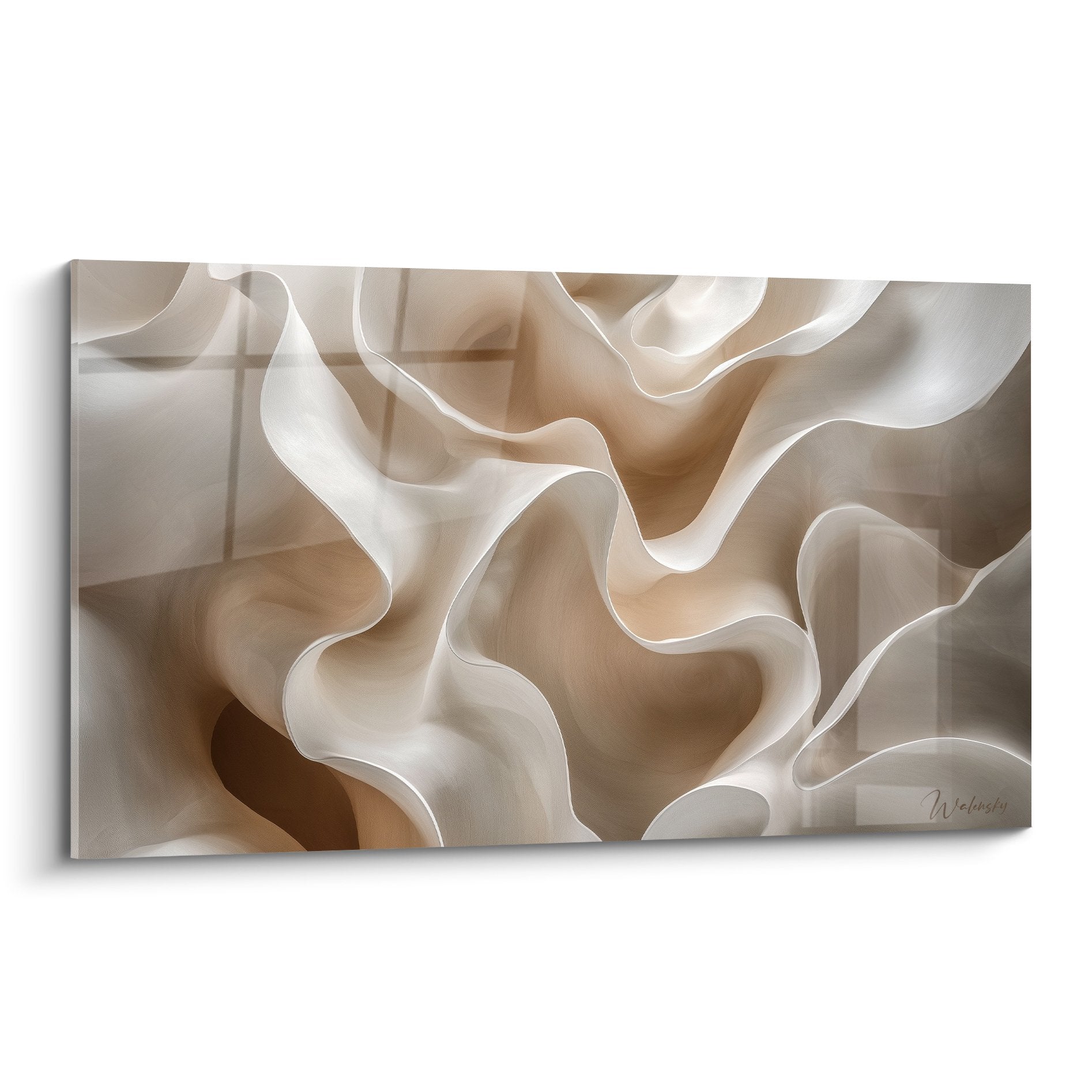 abstract painting fluid shapes beige cream undulations sculptural feng shui earth center mineral elegance