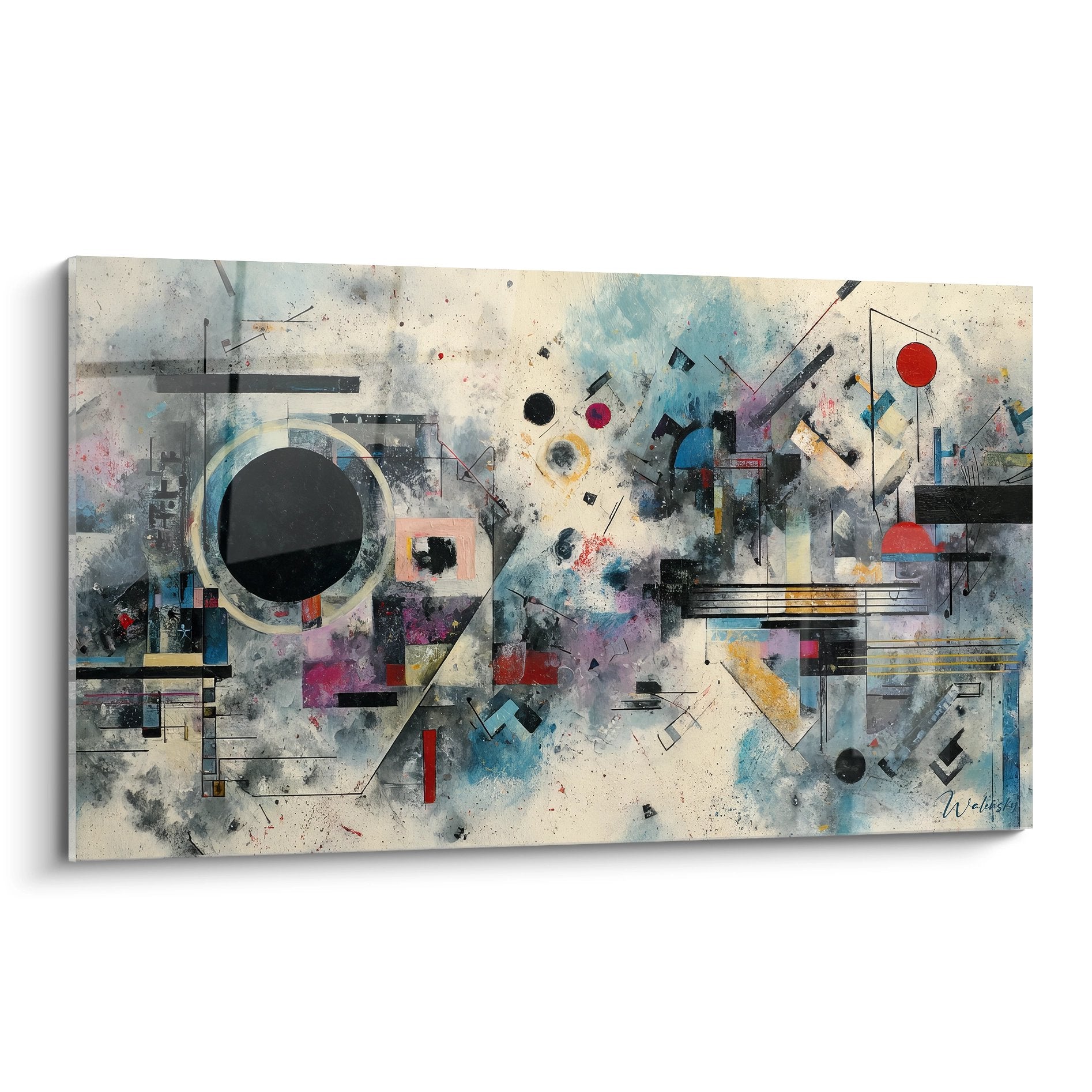 Tableau mural abstrait géométrique avec formes colorées et composition dynamique moderne