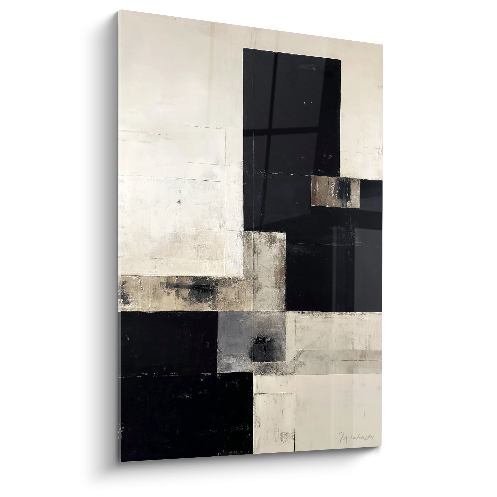 Abstract geometric black and beige feng shui west metal artwork modern rectangles composition
