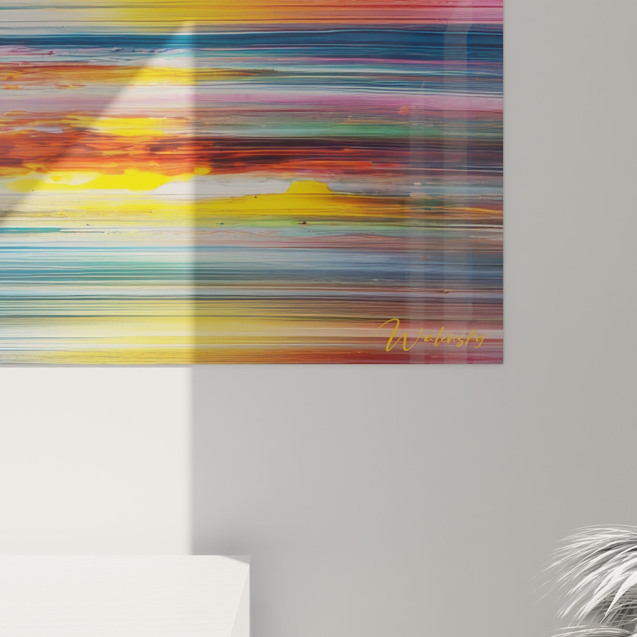 Vue ensemble tableau mural abstrait horizon vibrant style raclé art contemporain décoratif