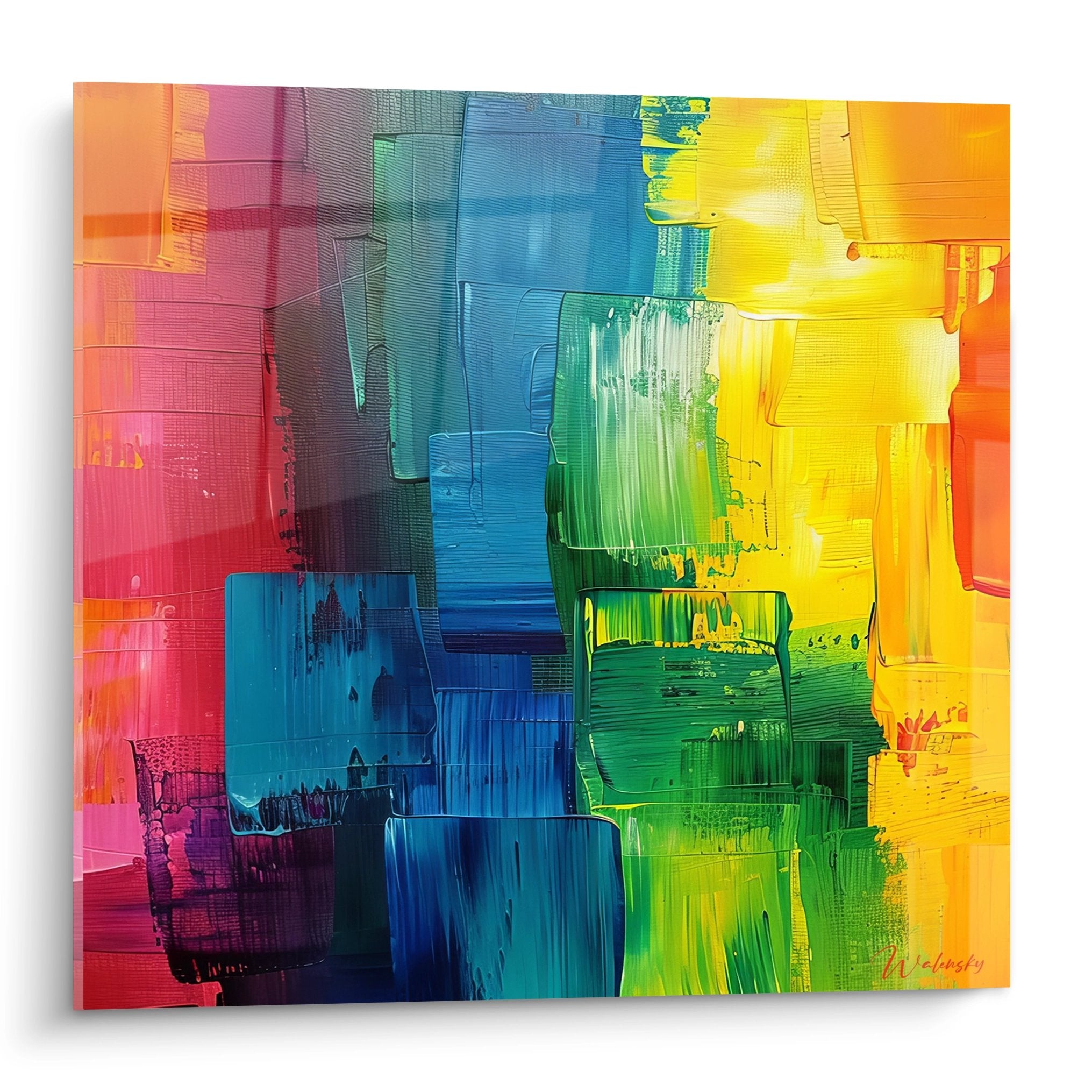 Tableau abstrait multicolore aux couleurs vives - peinture moderne décorative pour intérieur contemporain