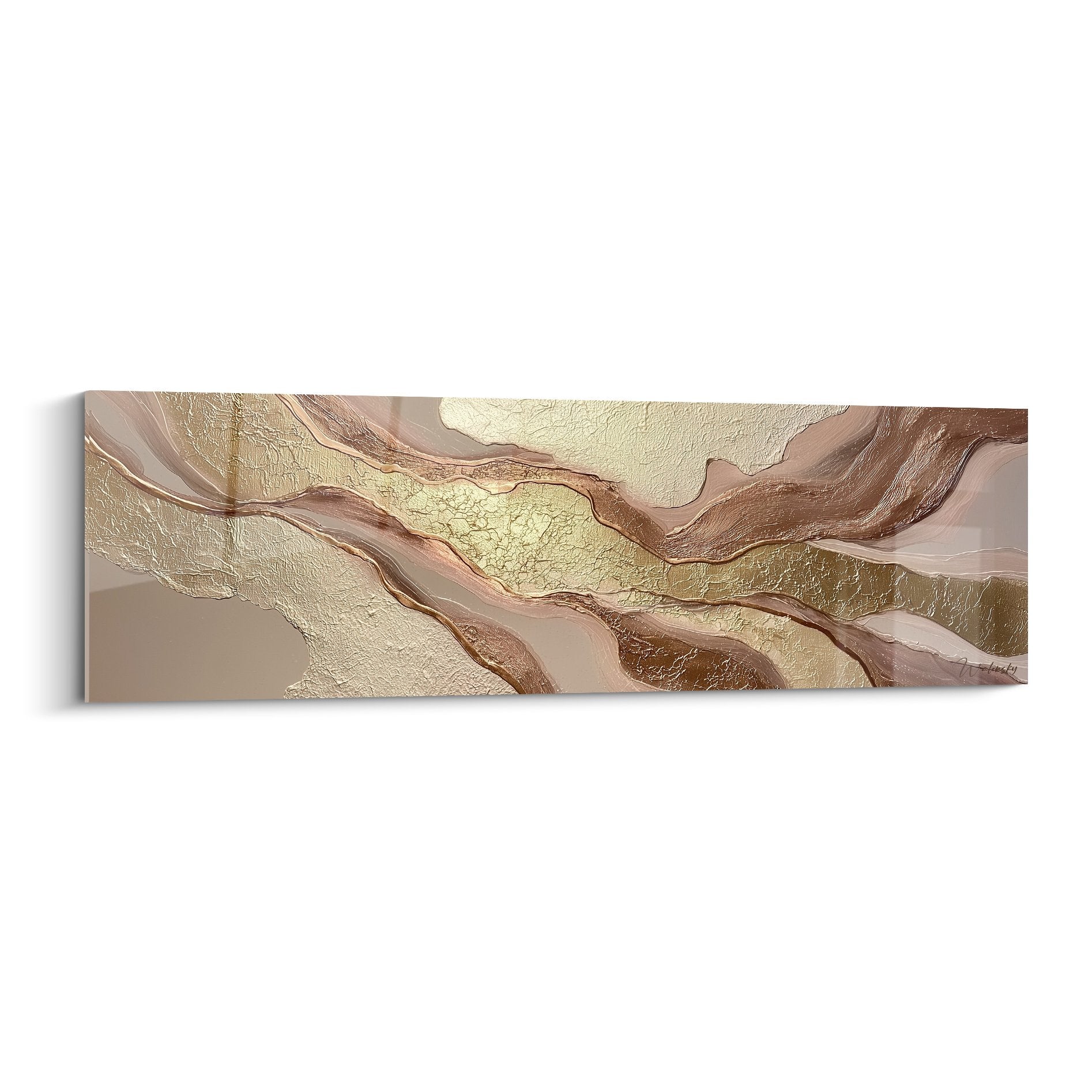 Tableau abstrait aux vagues dorées et cuivrées dans l'esprit Feng shui Centre Terre