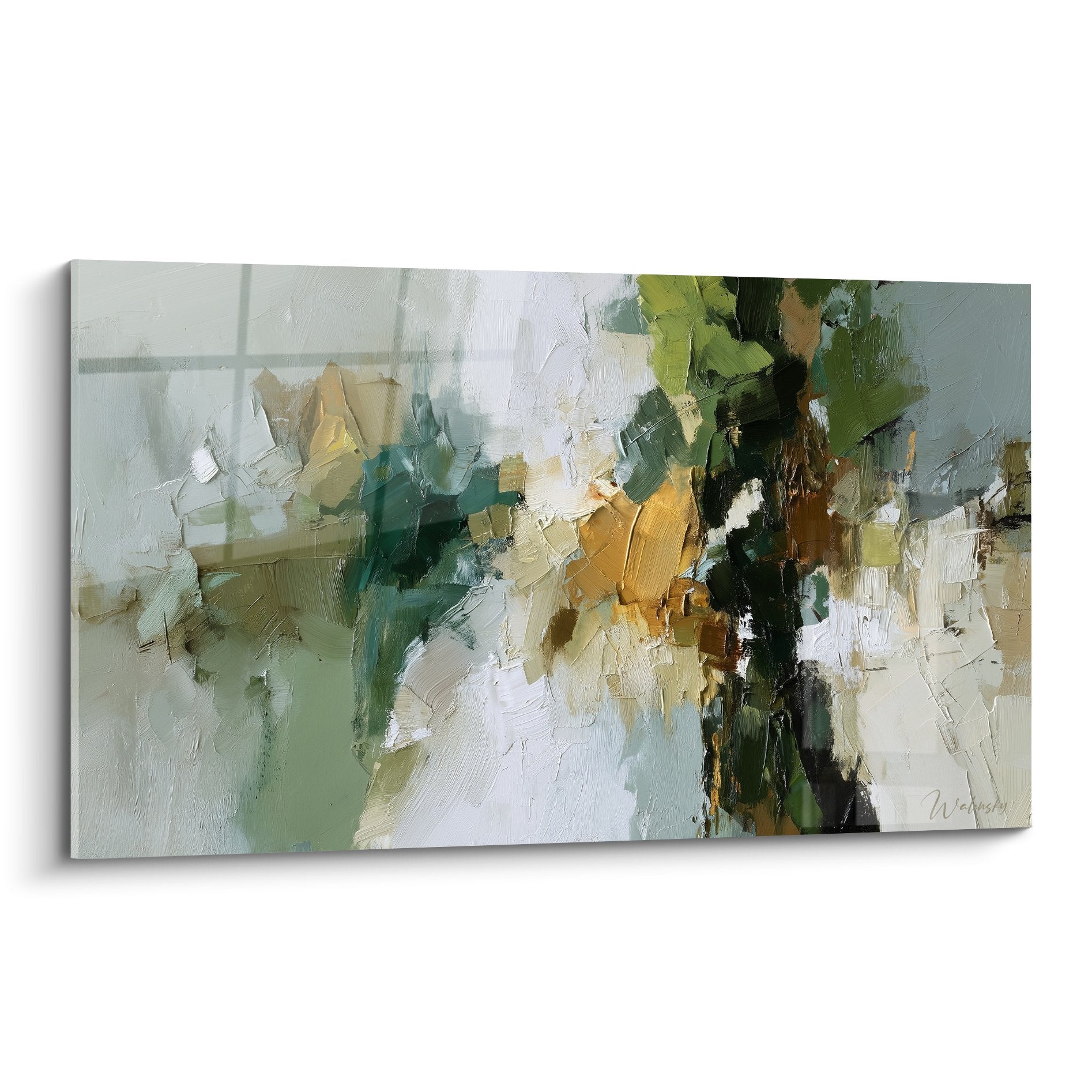 abstract sage green ochre textured expressionist artwork feng shui east wood natural wall decoration