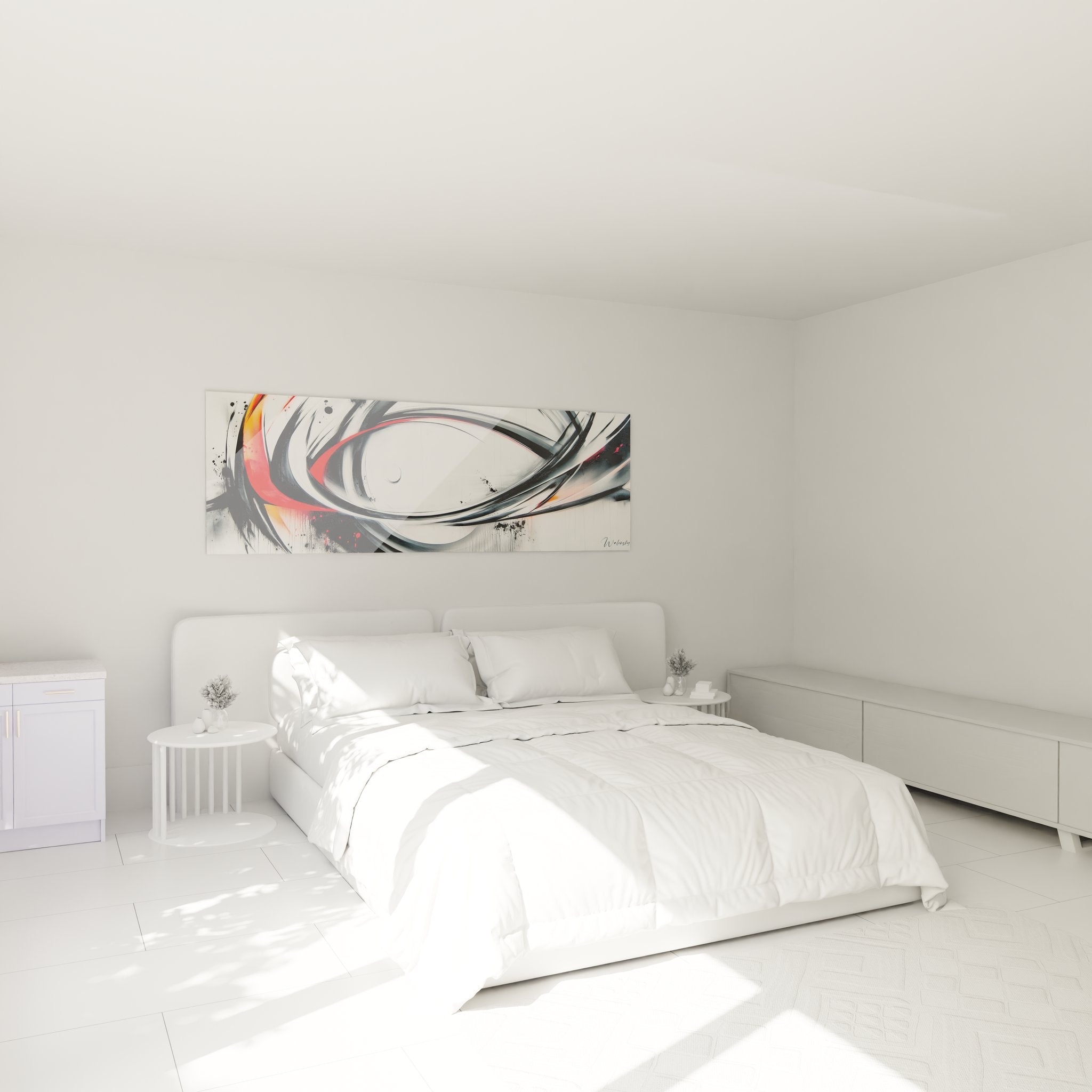 Tableau abstraite mouvement fluide ambiance chambre décoration murale minimaliste art contemporain intérieur