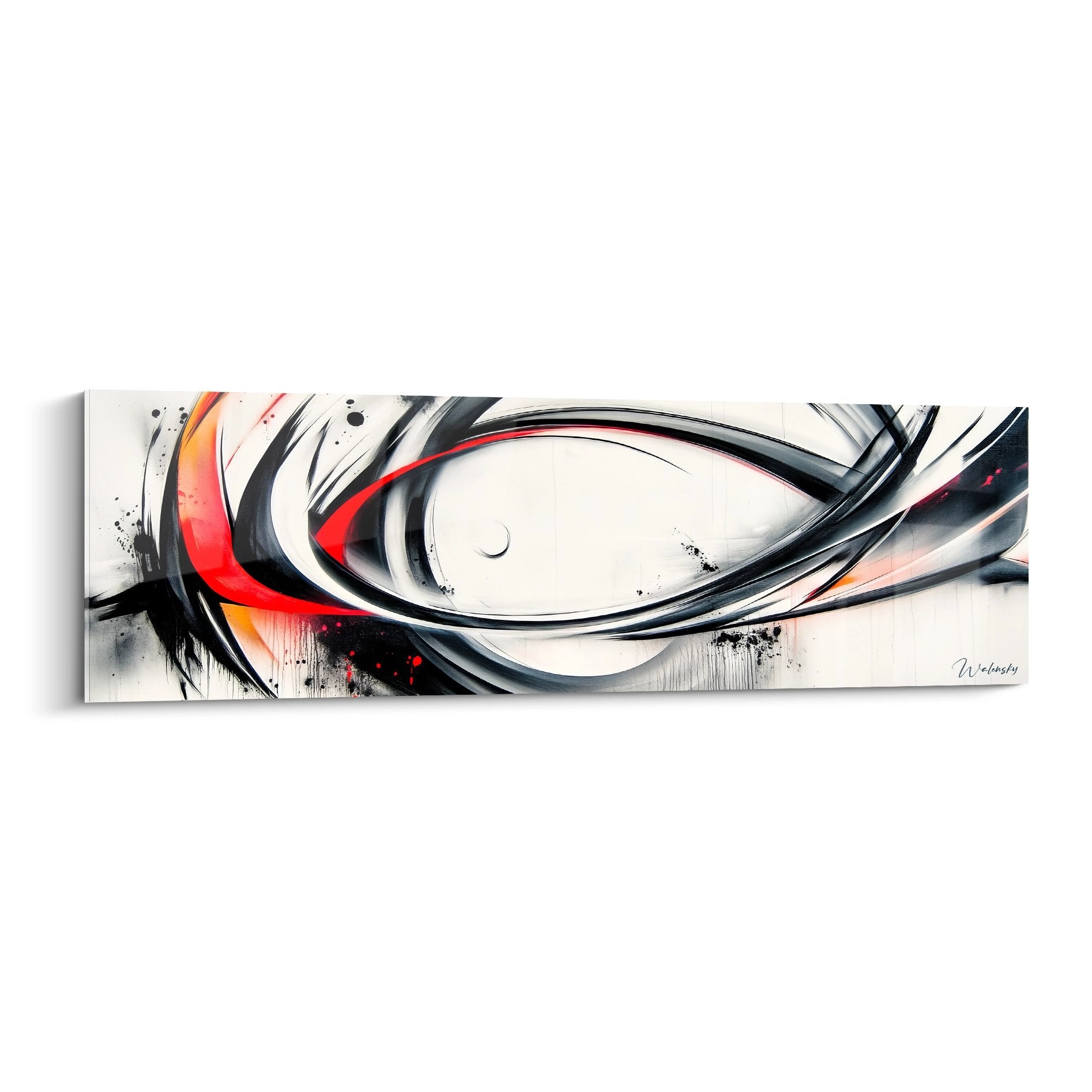 Tableau mural abstraite mouvement fluide courbes noires rouge art minimaliste moderne décoration contemporaine