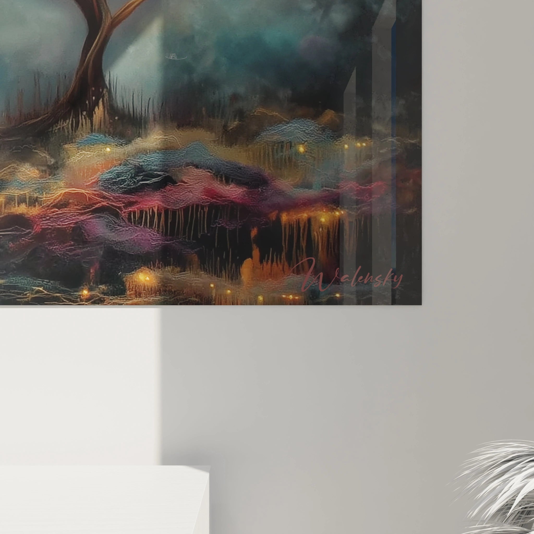 Tableau africain paysage de Walensky avec des couleurs vibrantes et une ambiance mystérieuse