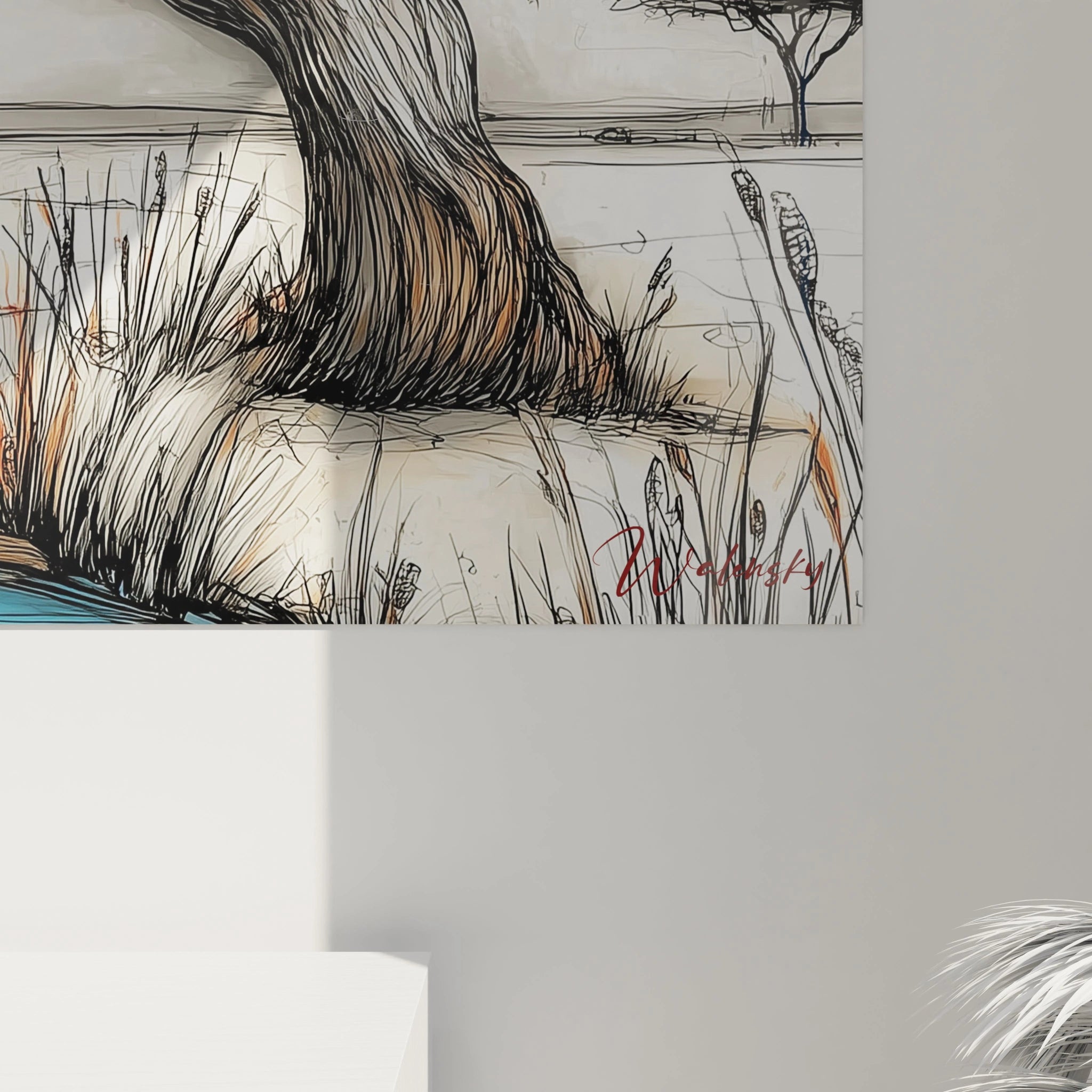 Tableau mural paysager africain moderne de Walensky, ajoutant une touche artistique unique à votre décoration intérieure.