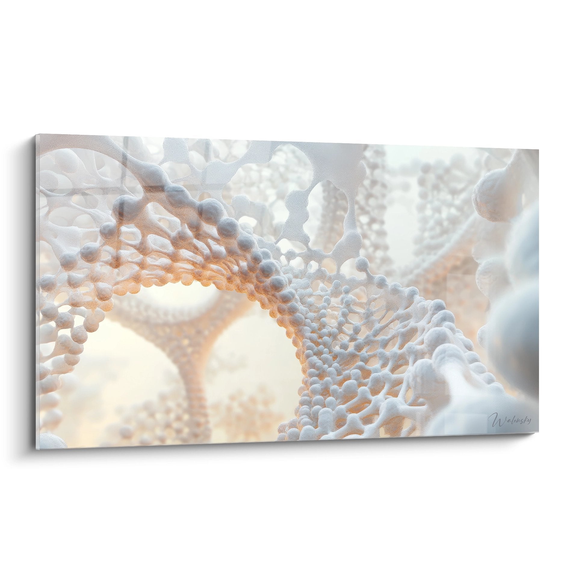 Tableau mural ADN double hélice génétique aux teintes dorées et lumineuses sur toile moderne