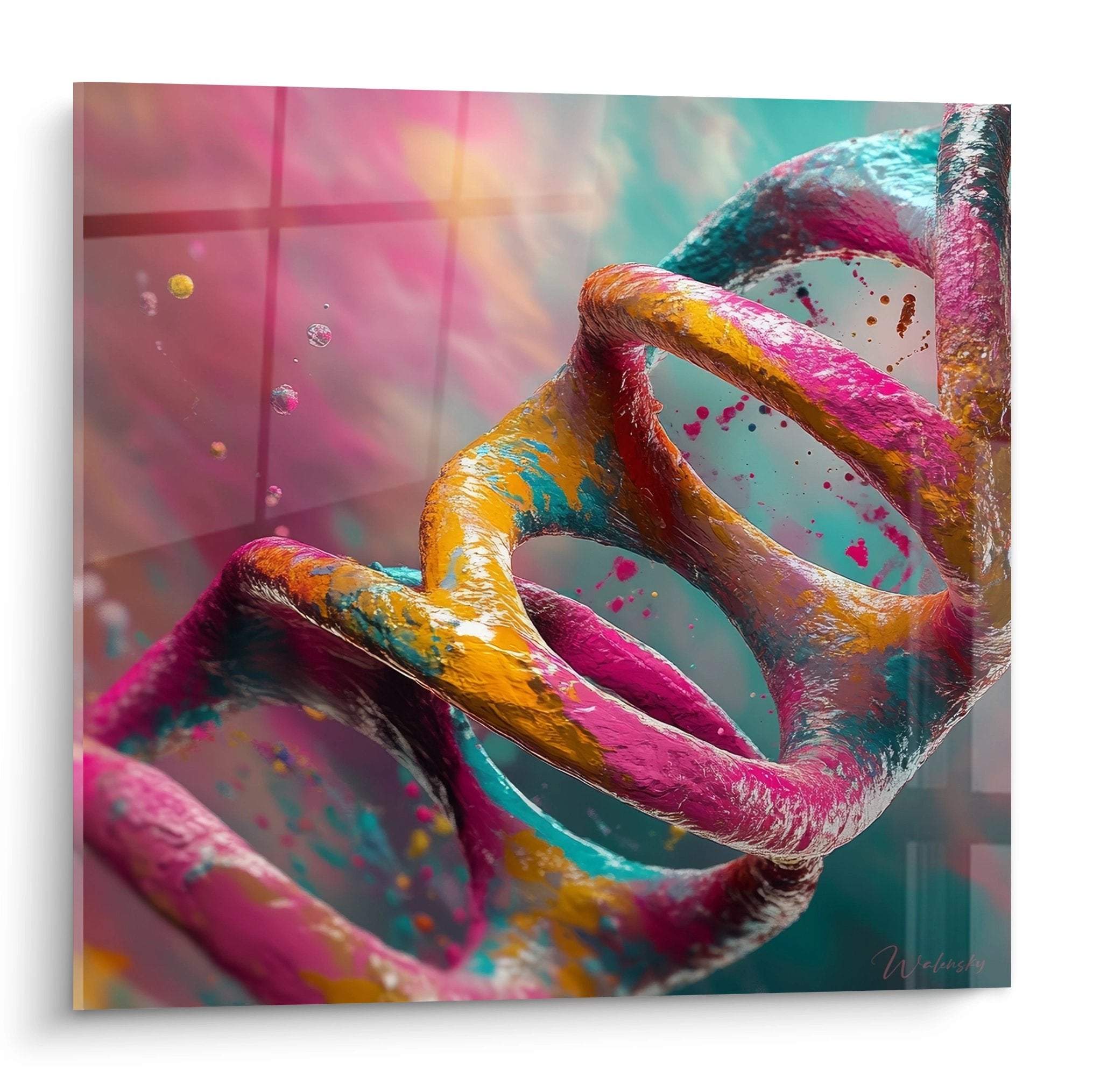 Tableau mural ADN hélice génétique colorée rose turquoise orange art moderne édition adn décoration scientifique