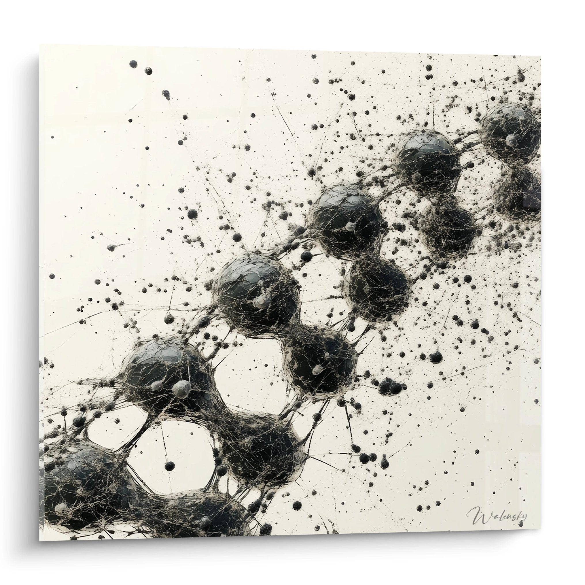 Tableau mural ADN abstrait noir et blanc représentant structures moléculaires et hélices génétiques