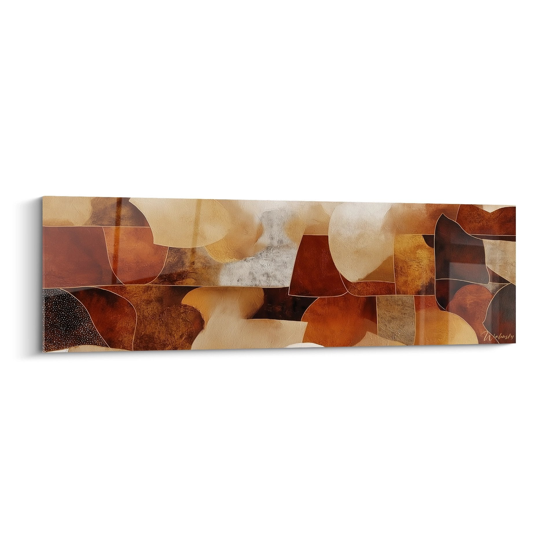 tableau africain abstrait formes geometriques ocre bordeaux beige composition moderne art mural