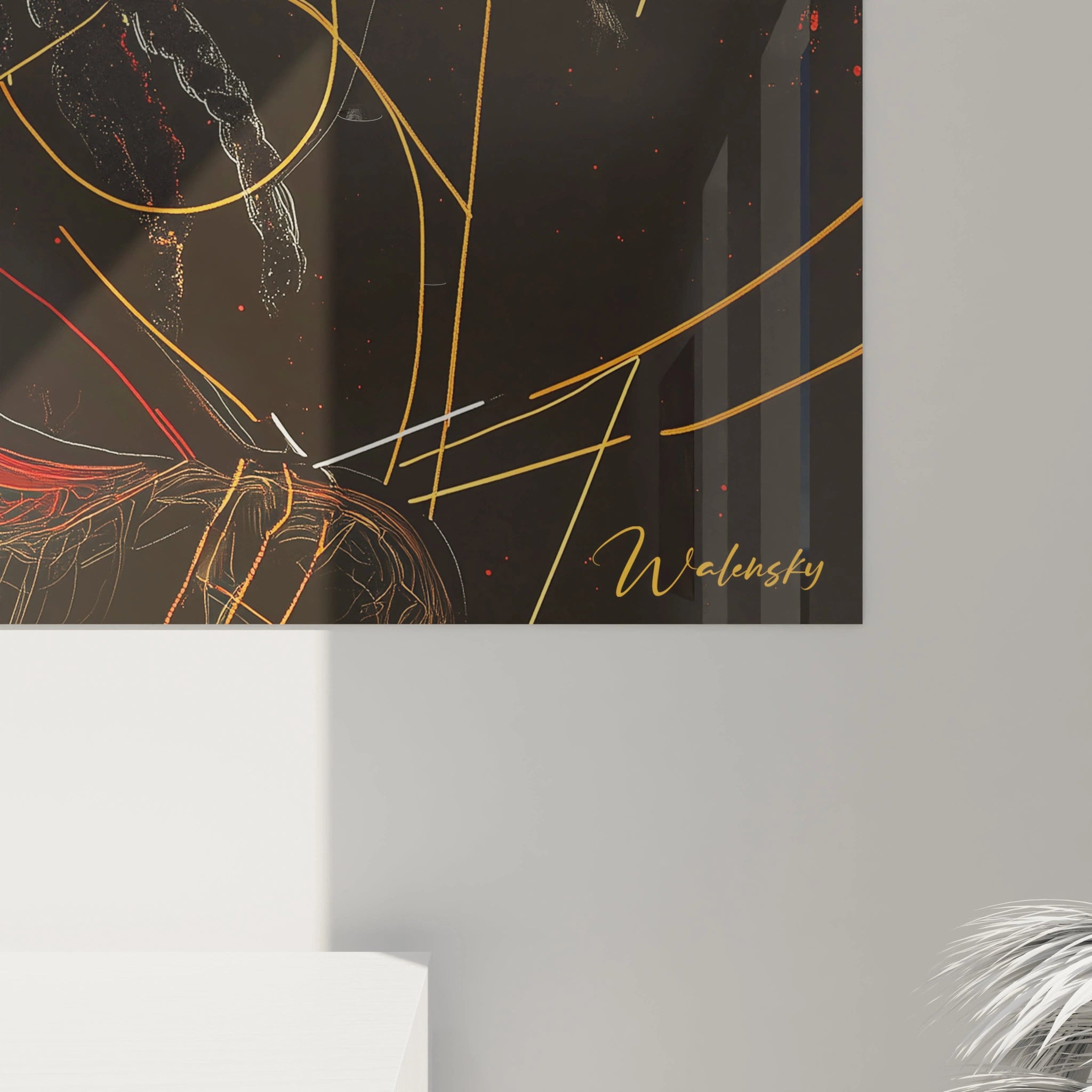 Tableau africain mural Walensky avec motifs abstraits dorés sur fond noir pour décoration intérieure