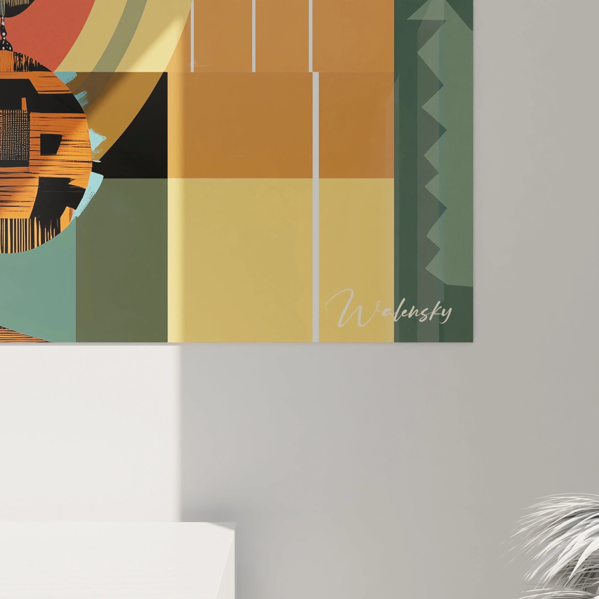 Détail d'un tableau africain mural signé Walensky avec des tons chauds et naturels