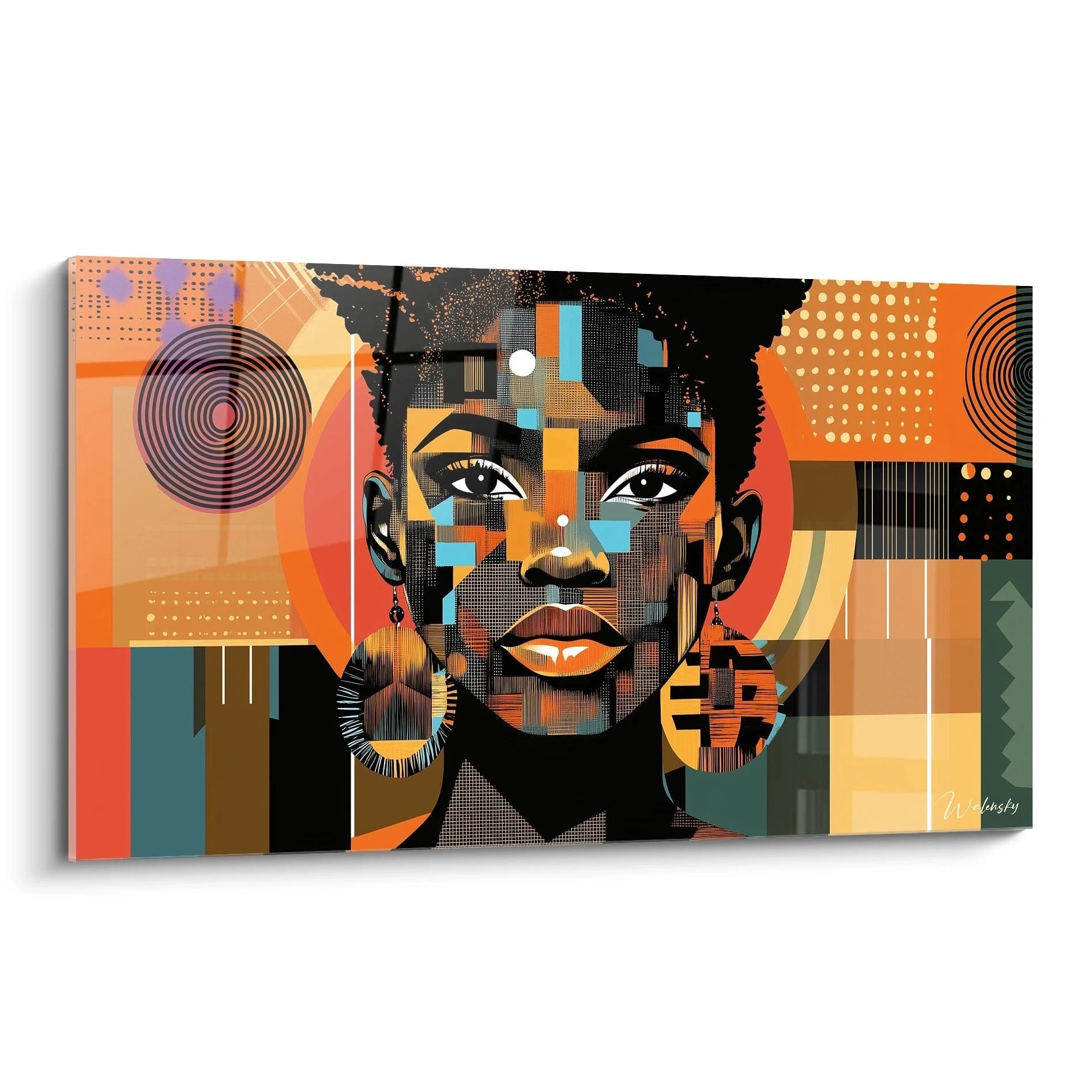 Tableau africain mural Walensky portrait femme moderne aux motifs géométriques colorés