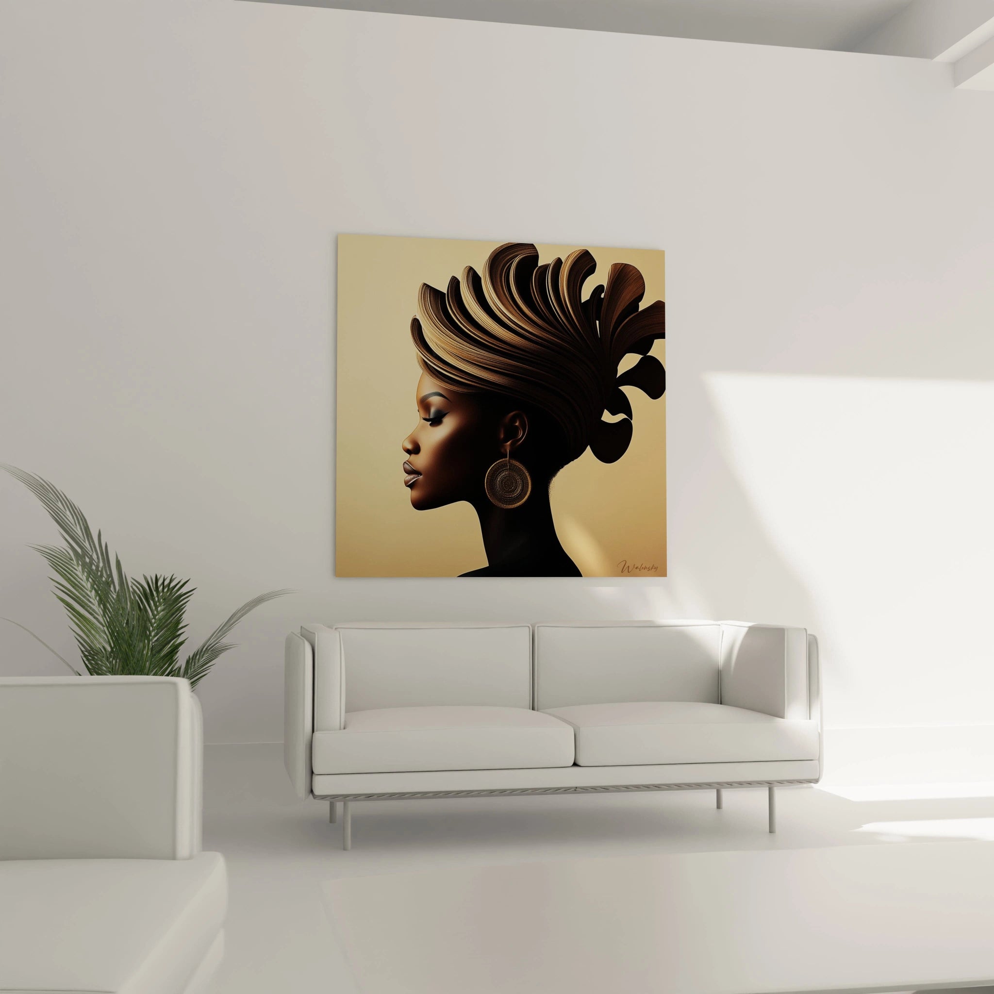 Tableau africain mural Walensky représentant le profil d'une femme avec coiffure artistique élégante