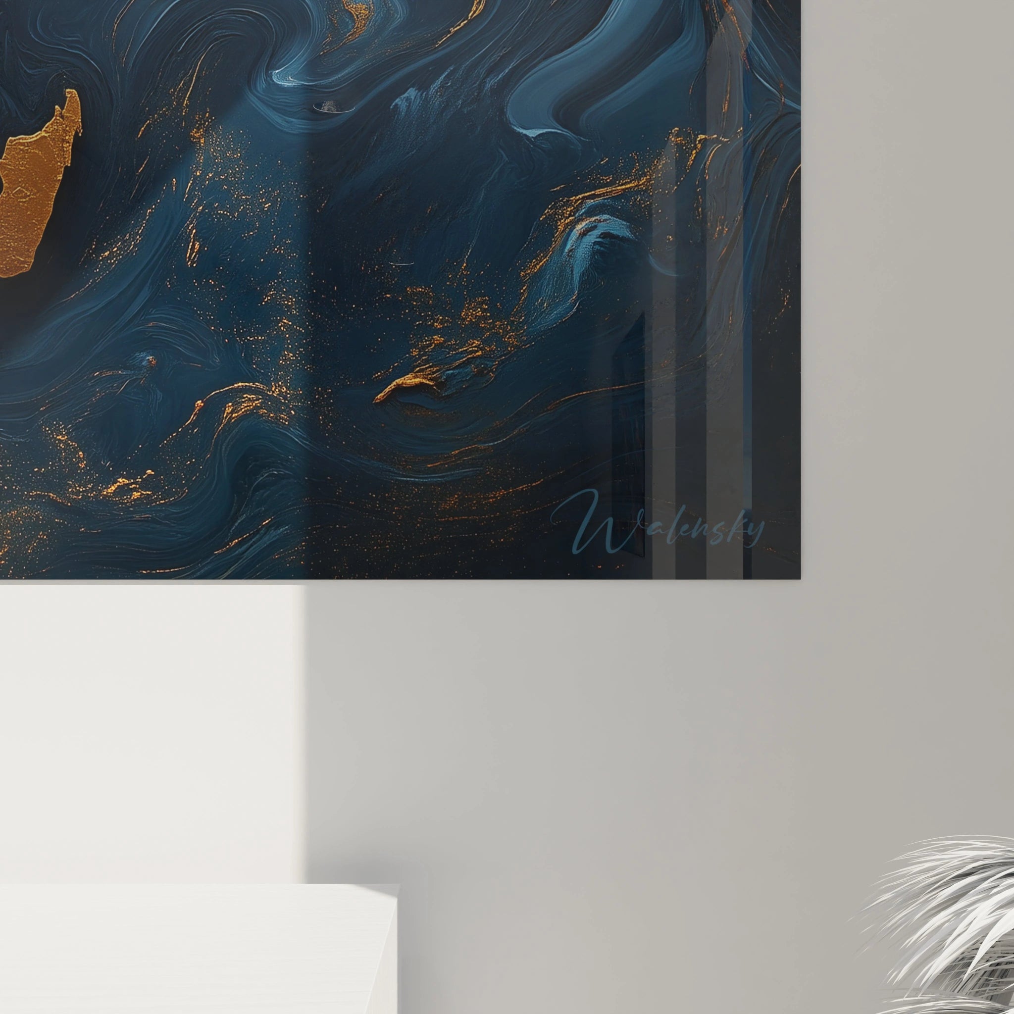 Tableau africain mural Walensky avec design abstrait bleu et doré pour décoration intérieure