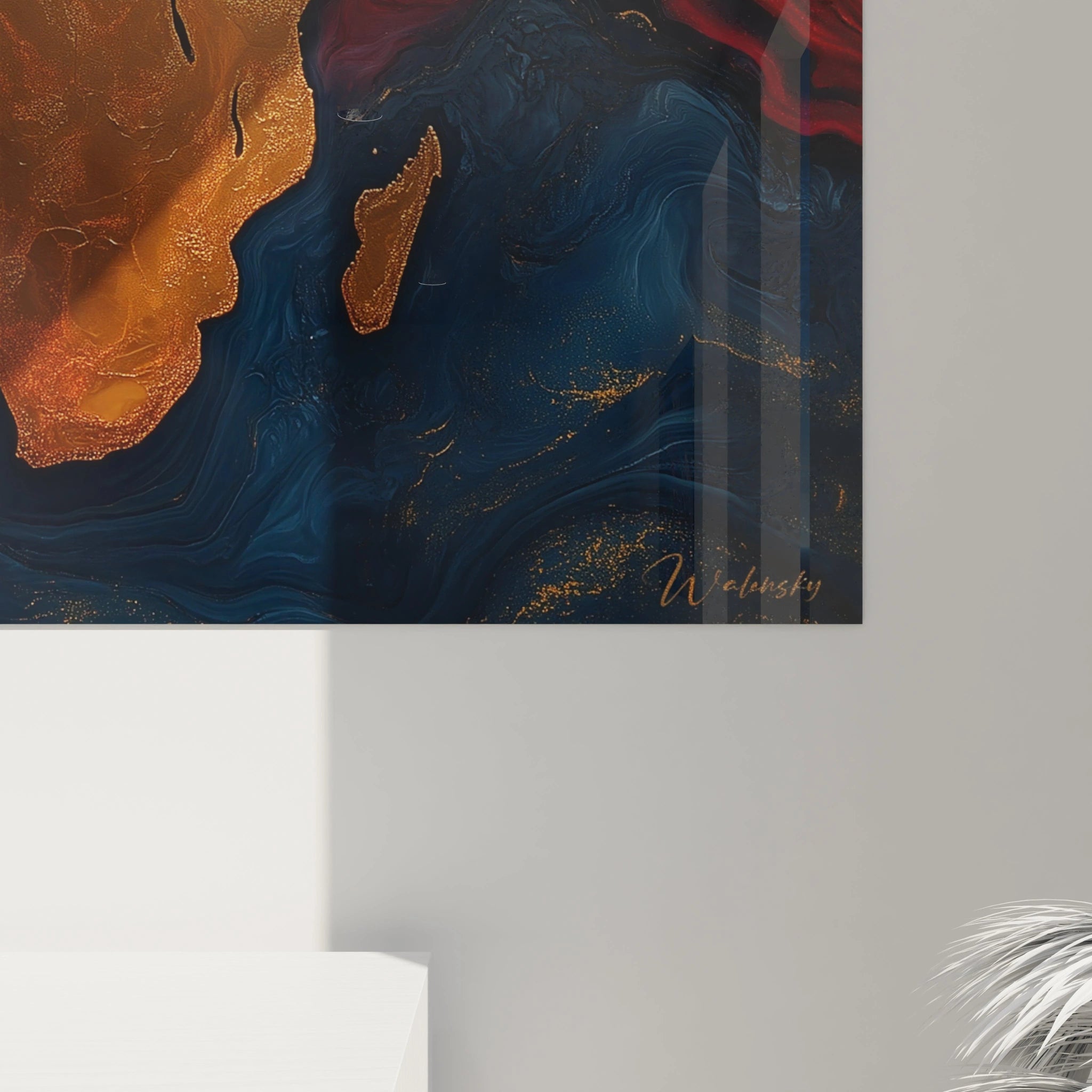 Tableau africain mural Walensky avec design artistique en nuances de bleu, orange et rouge