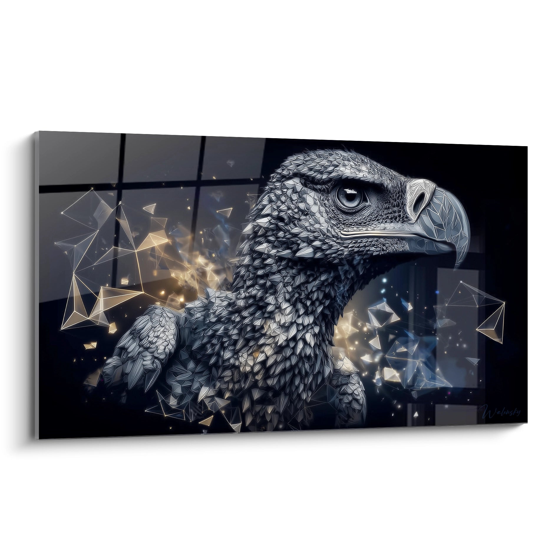 Tableau mural aigle futuriste avec éléments cristallins, art moderne Argentavis