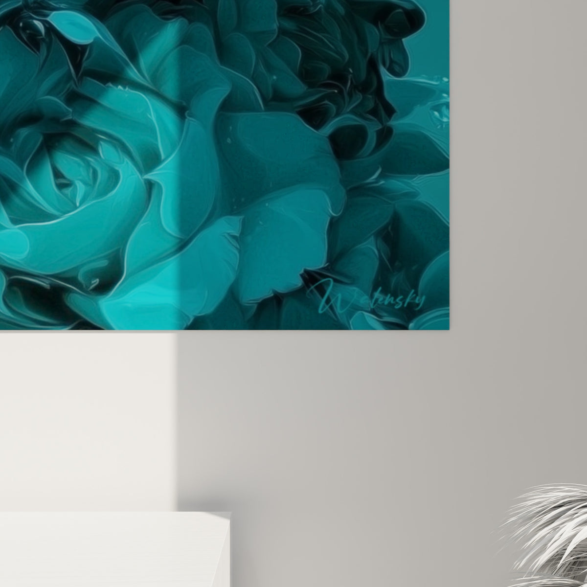 Détail des pointes aloe vera où le turquoise vif rencontre les veines sombres anthracite du feuillage