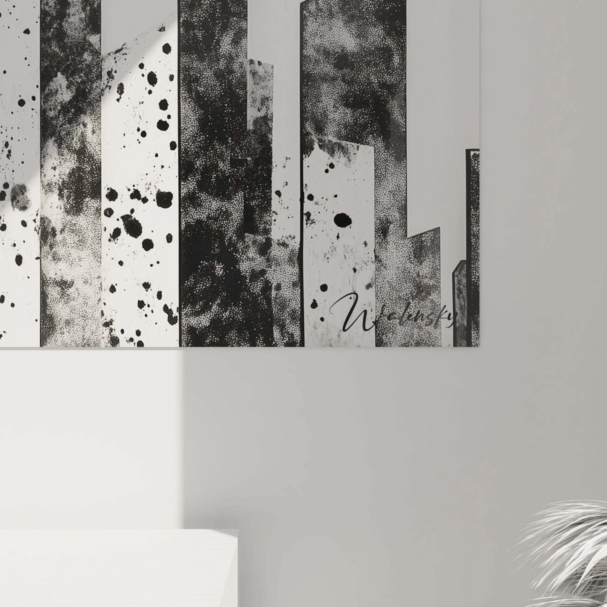 Tableau tacheté noir et blanc de Walensky avec motifs modernes et artistiques pour décoration intérieure