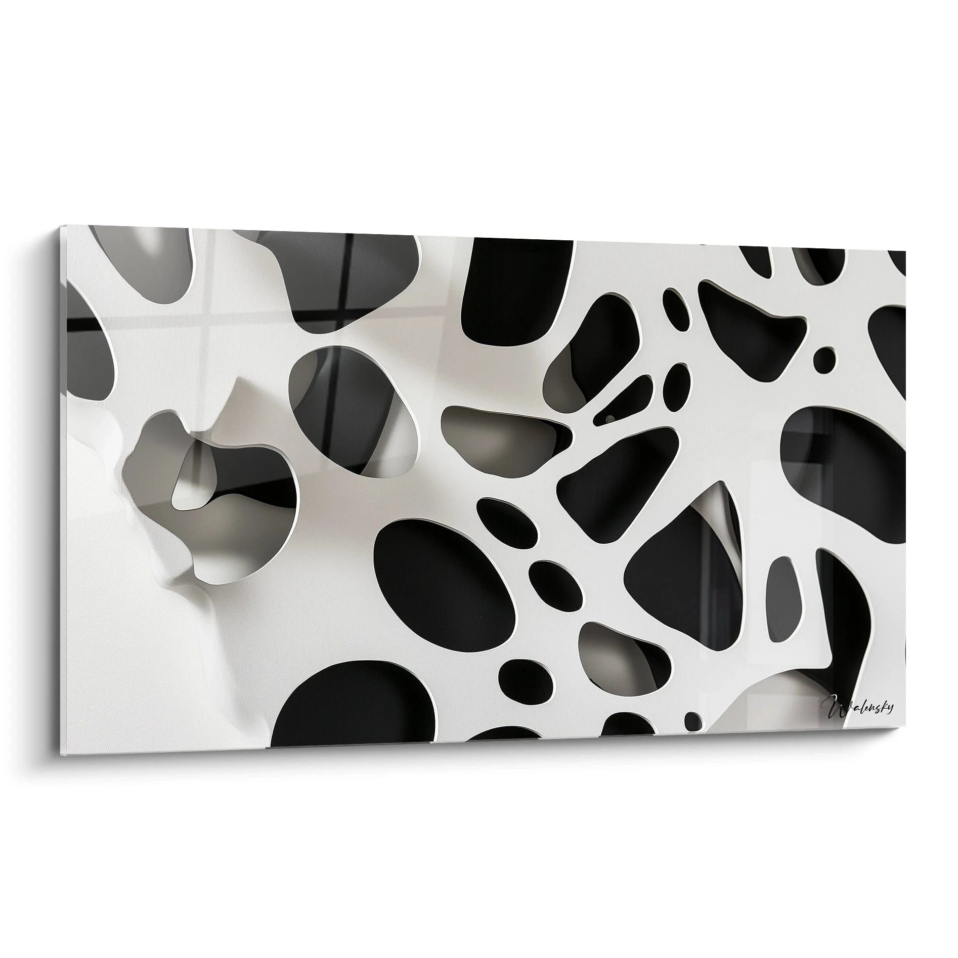 Tableau tacheté noir et blanc de Walensky avec motifs abstraits et textures modernes